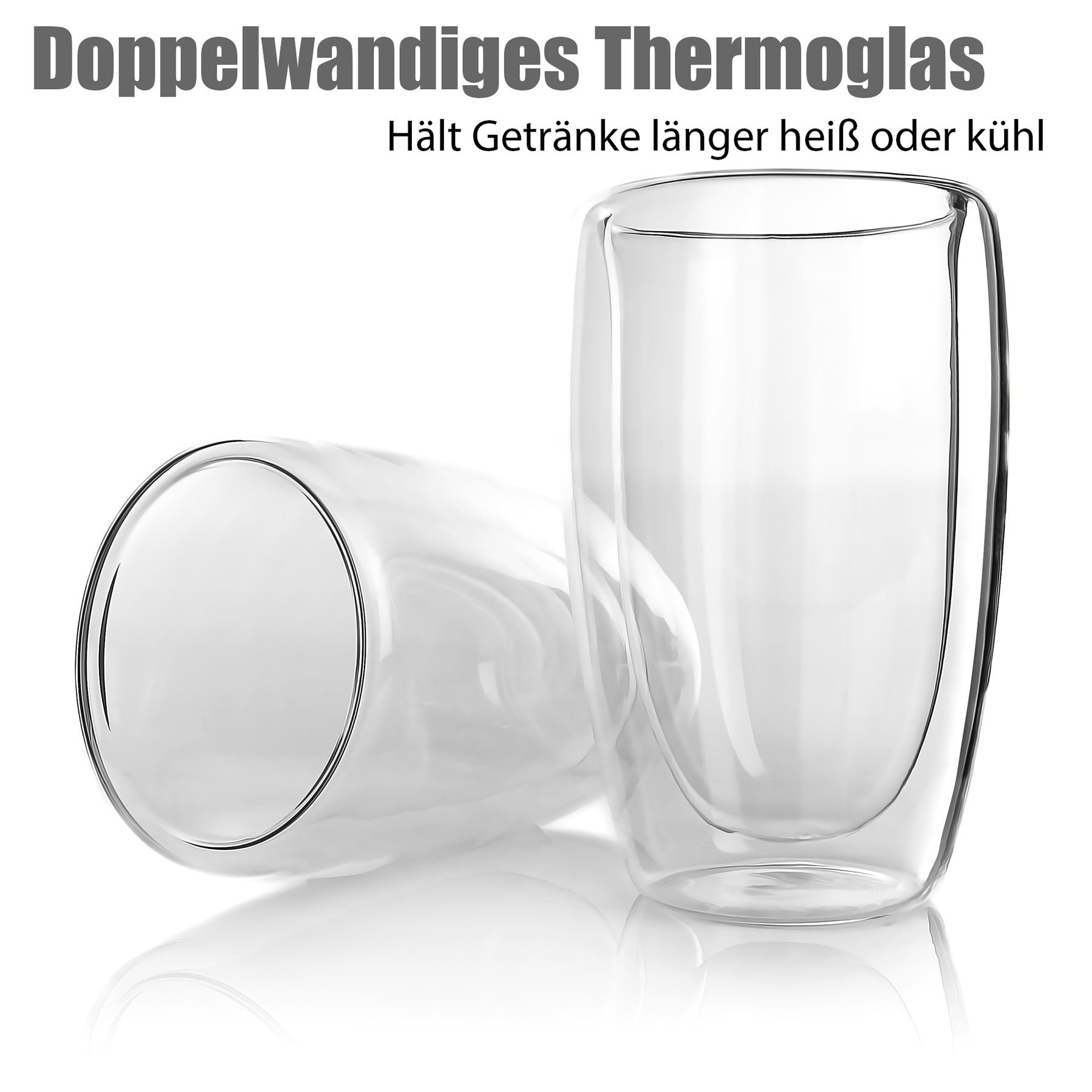 BigDean Latte-Macchiato-Glas 6 Stück Doppelwandige Latte Macchiato Gläser 400 ml, Glas