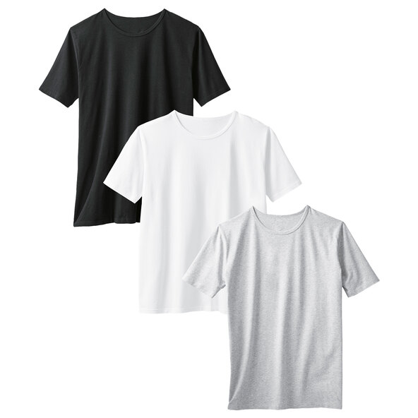 T-Shirts, weiß/schwarz/grau, 3er Set