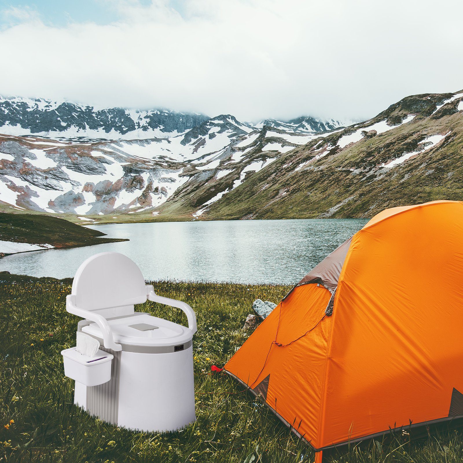 FCH Campingtoilette Tragbare mit Sitz, Deckel, Papierhandtuchbox, Camping