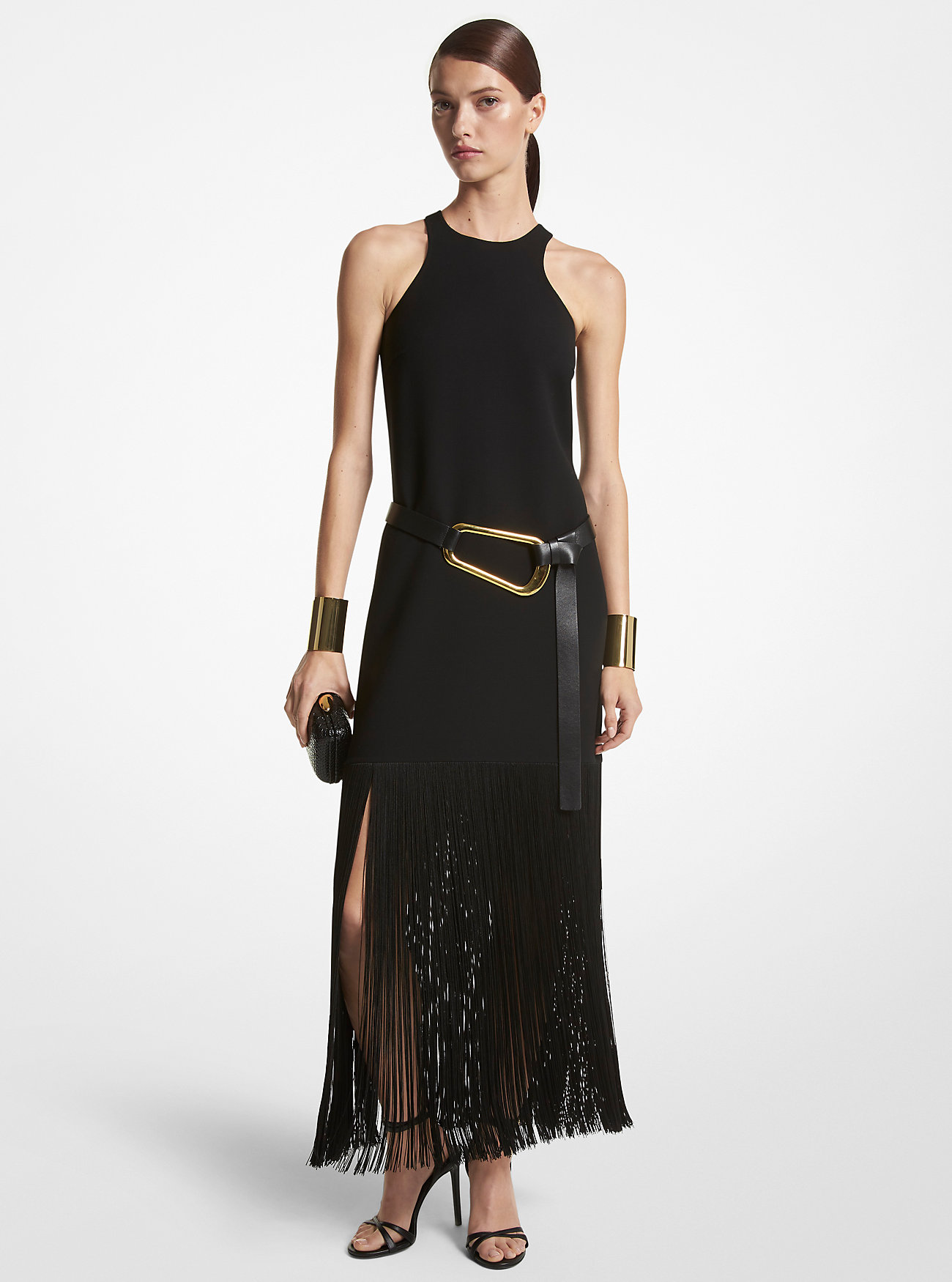Double Faced Wool Fringed Dress - BLACK