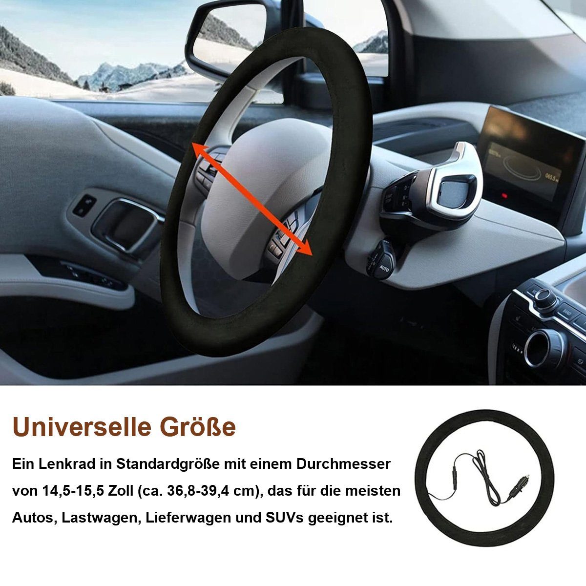 flowgoer Lenkradbezug Beheizte Auto-Lenkradabdeckung: gemütlich und warm, Innenzubehör, Idealer Komfort – Hält Lenkrad warm, perfekt als Geschenk
