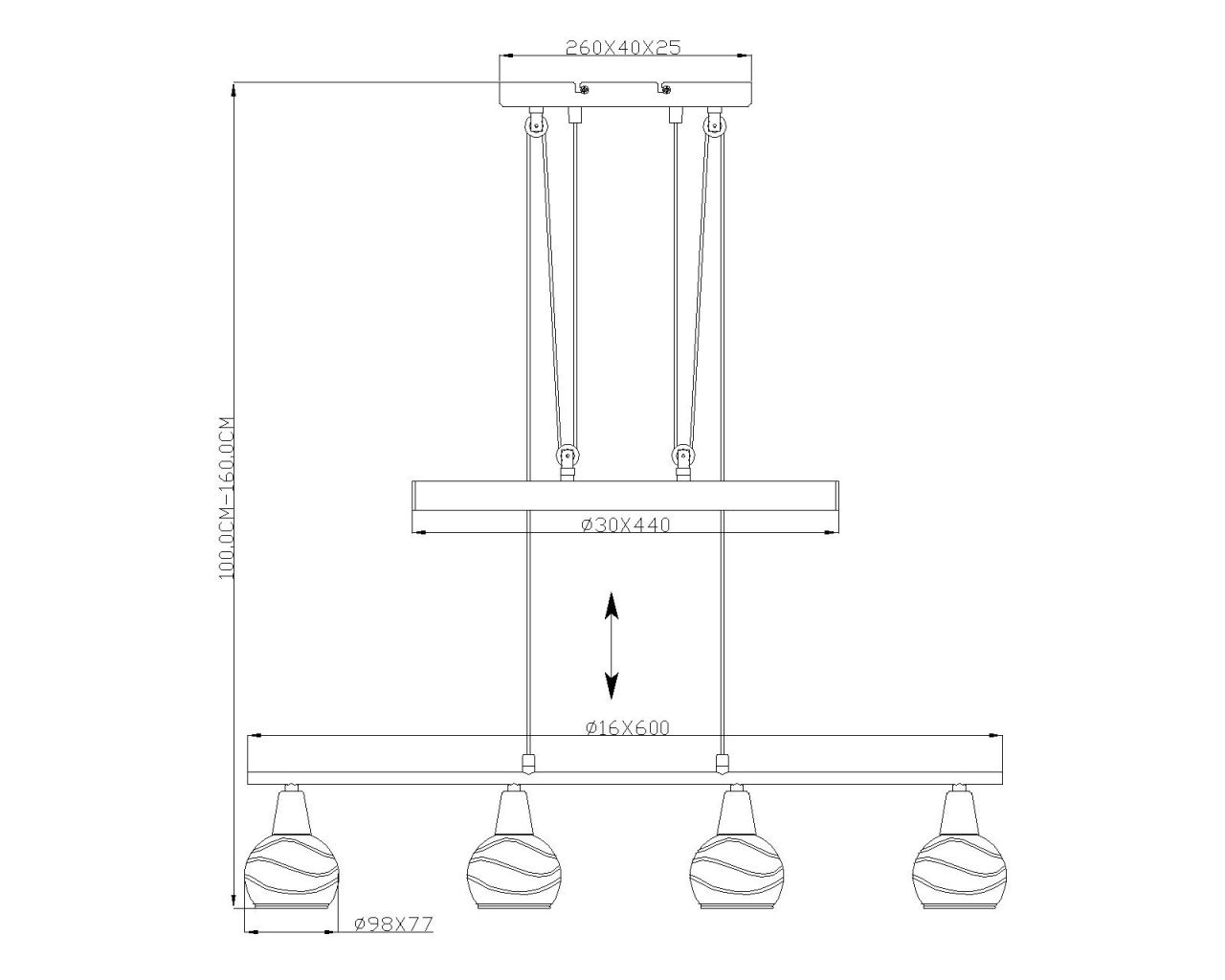 Globo Lighting - ROMAN - Hängeleuchte Metall Nickel matt, 4x E14 LED