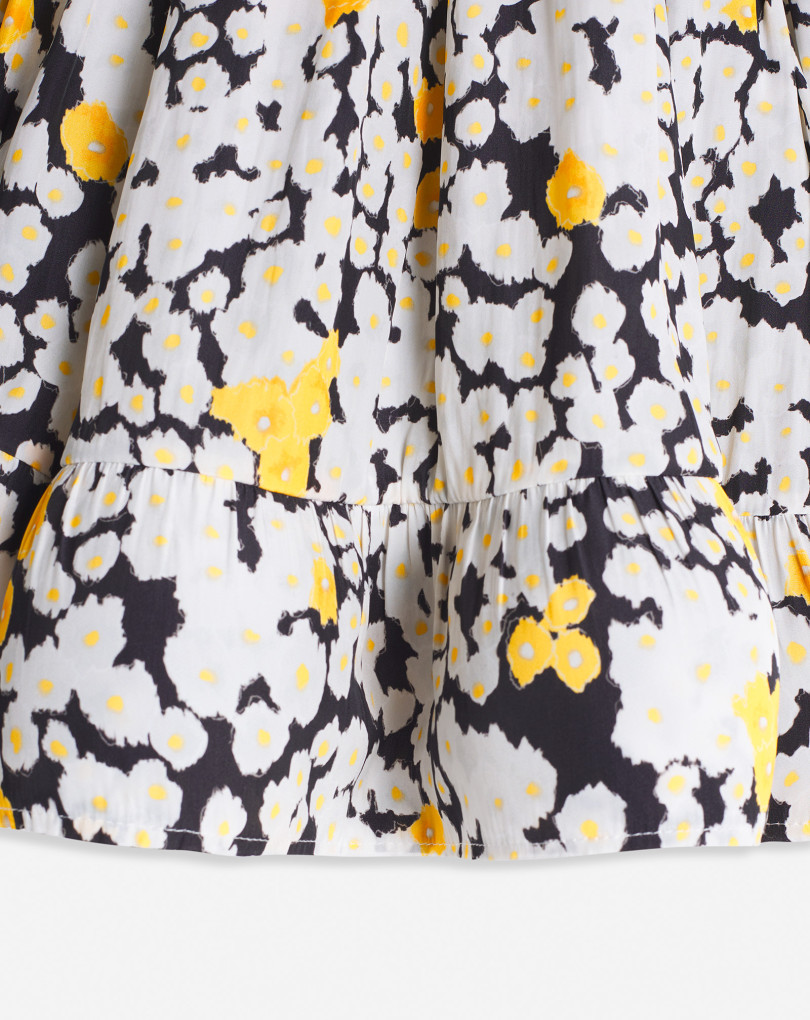BLOUSE MANCHES LONGUES EN CHARMEUSE IMPRIMÉE