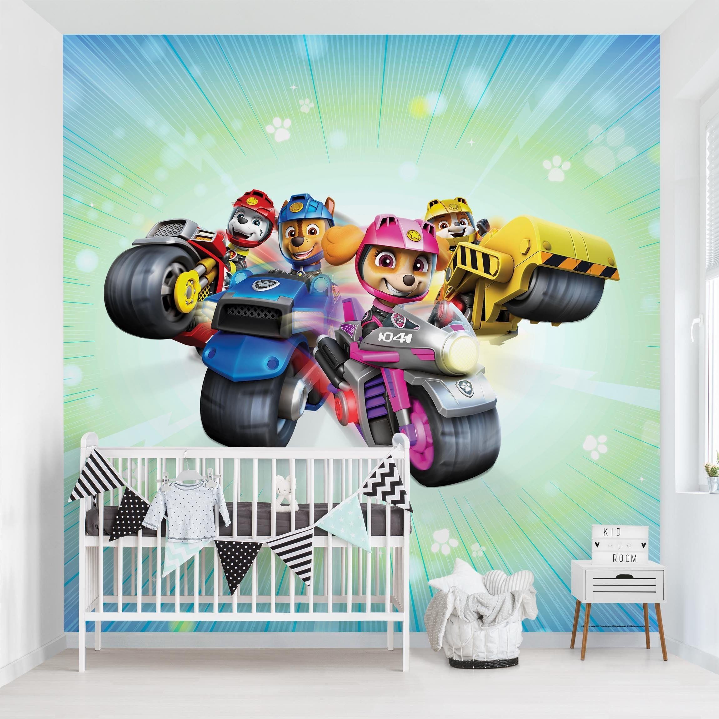 Bilderdepot24 Kindertapete Kinderzimmer PAW Patrol Moto Pups Action Blau Kinder Wanddeko Motorrad, Glatt, Matt, (Inklusive Gratis-Kleister oder selbstklebend), Mädchenzimmer Jungenzimmer Babyzimmer Bildtapete Fototapete Wandtapete