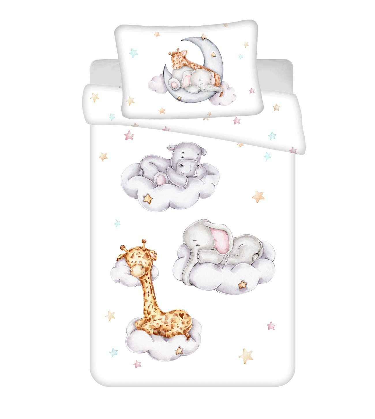 Babybettwäsche Wendebettwäsche Set Wolken Tiere Grau Baumwolle 100x135 cm, 40x60 cm, Häßler Homefashion, Baumwolle