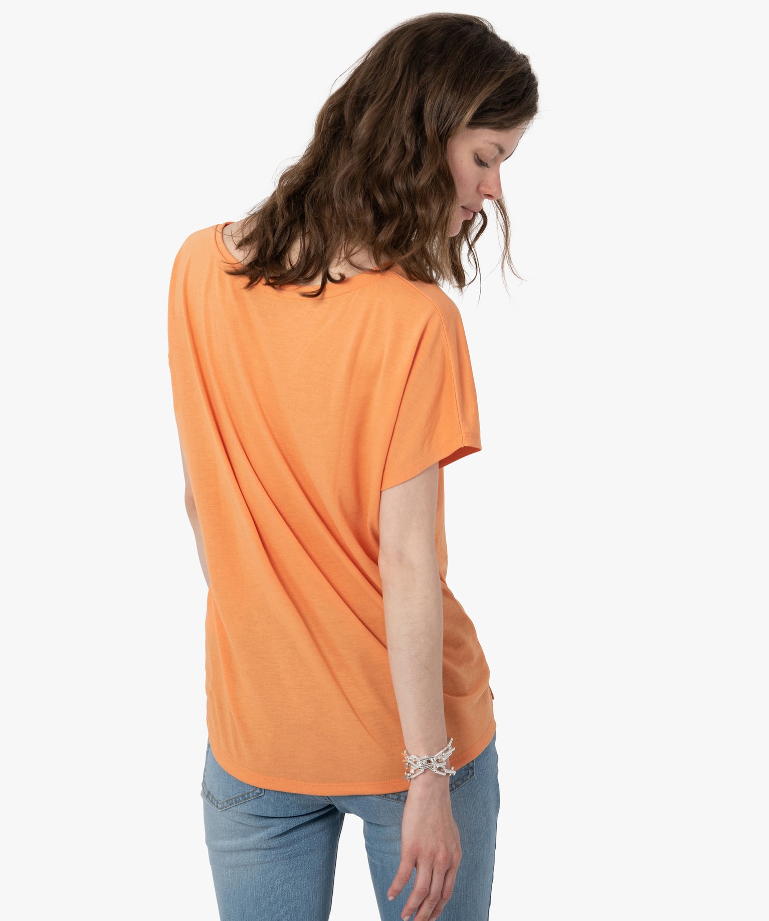 Tee-shirt femme à manches courtes imprimé coupe loose orange | GEMO