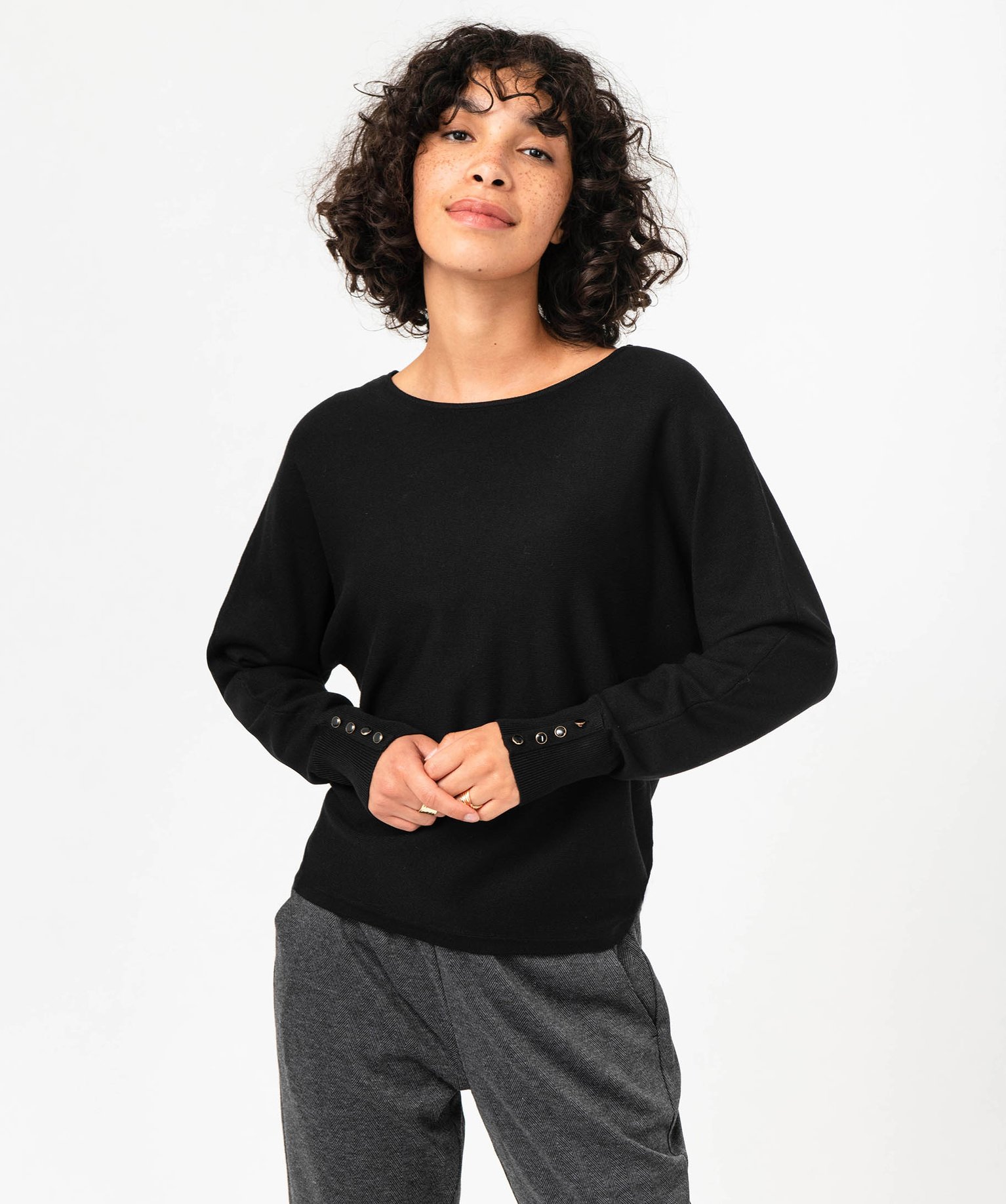Pull fin à col rond et emmanchures chauve-souris femme noir | GEMO