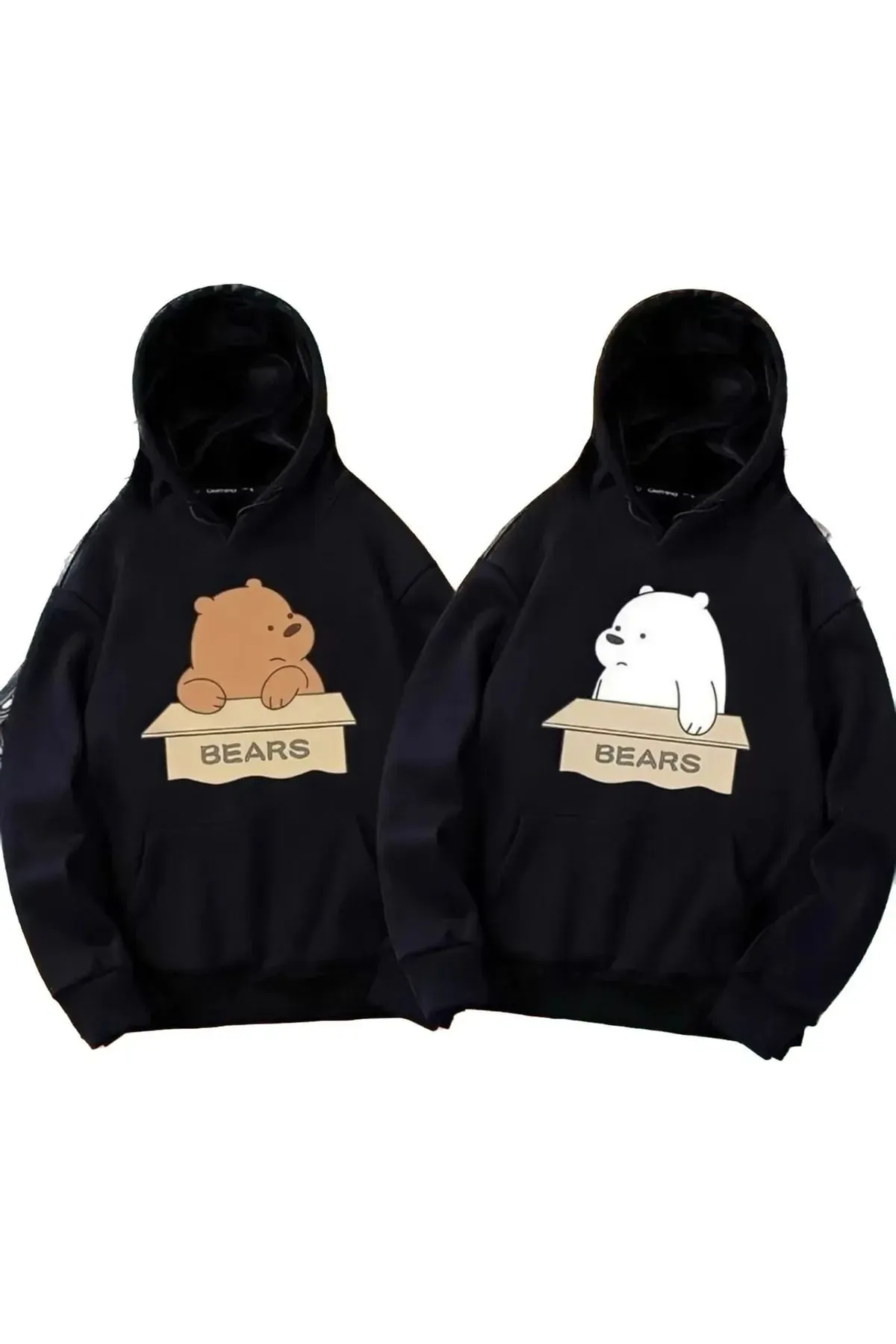 Know  Schwarzer Unisex-Kapuzenpullover mit zwei Bären-Print in Übergröße