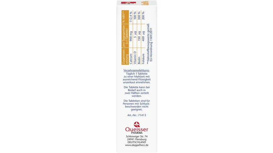 Doppelherz Calcium 900 + D3 Biotin + Folsäure 30 Tabletten