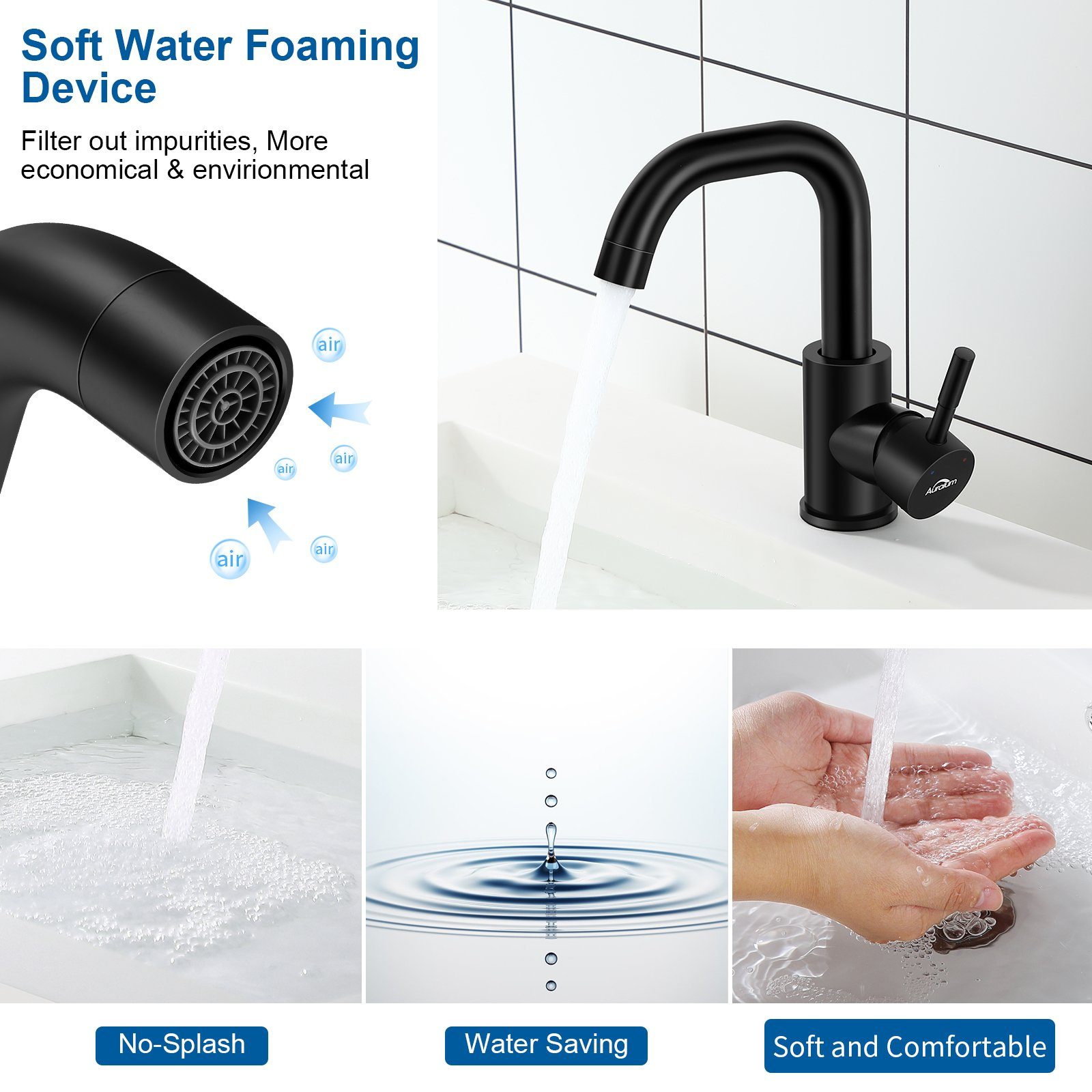Auralum Waschtischarmatur Wasserhahn Bad Waschbecken Armaturen Einhebelmischer 360°Drehbar Schwarz