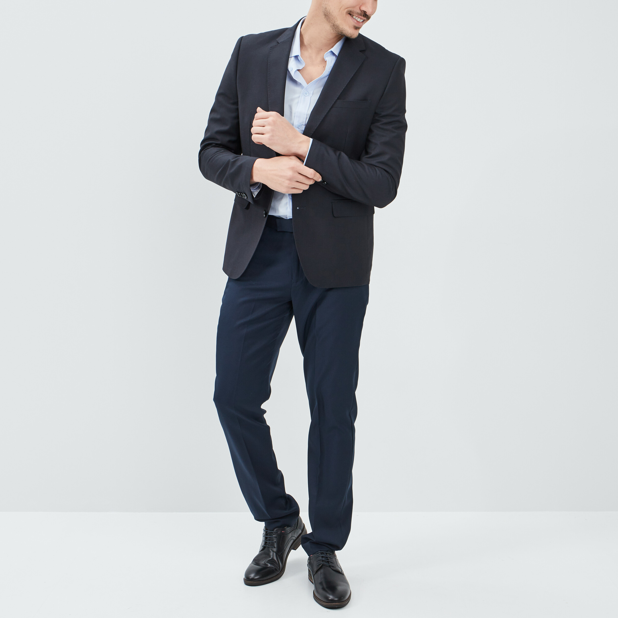 Pantalon droit avec pinces bleu marine homme | La Halle