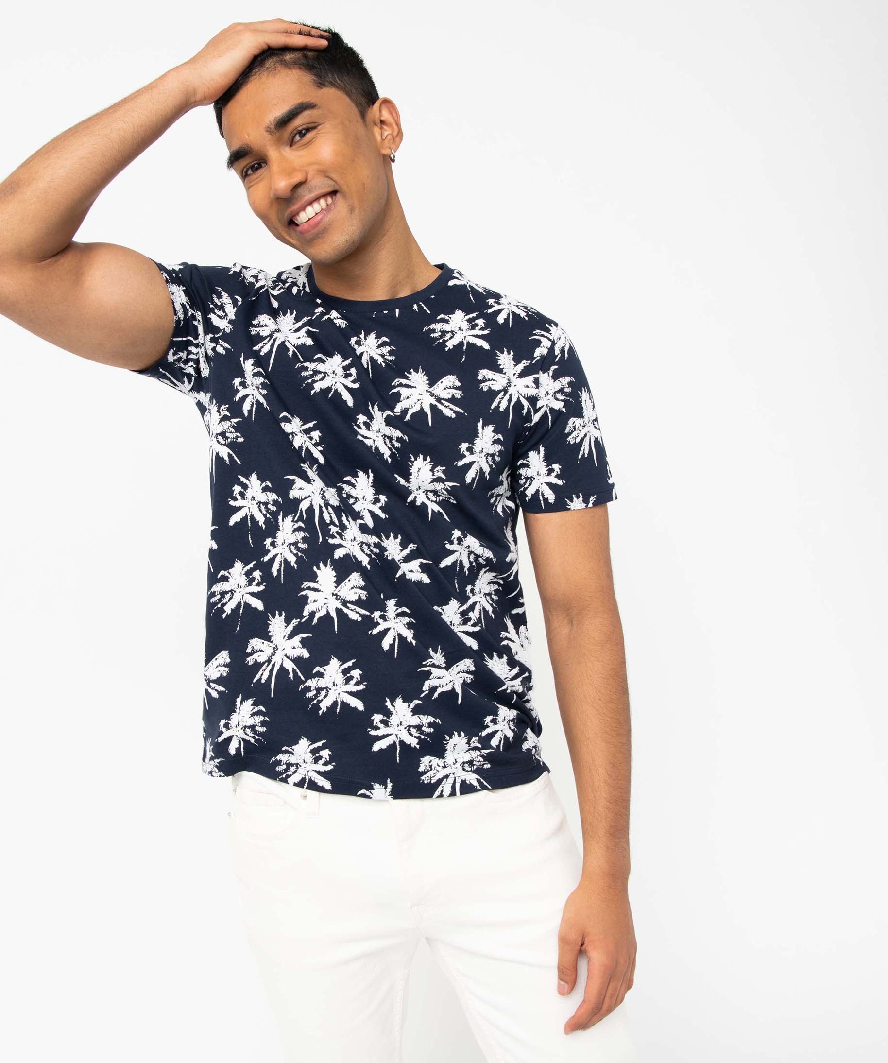 Tee-shirt homme à manches courtes à motif estival bleu fonce | GEMO