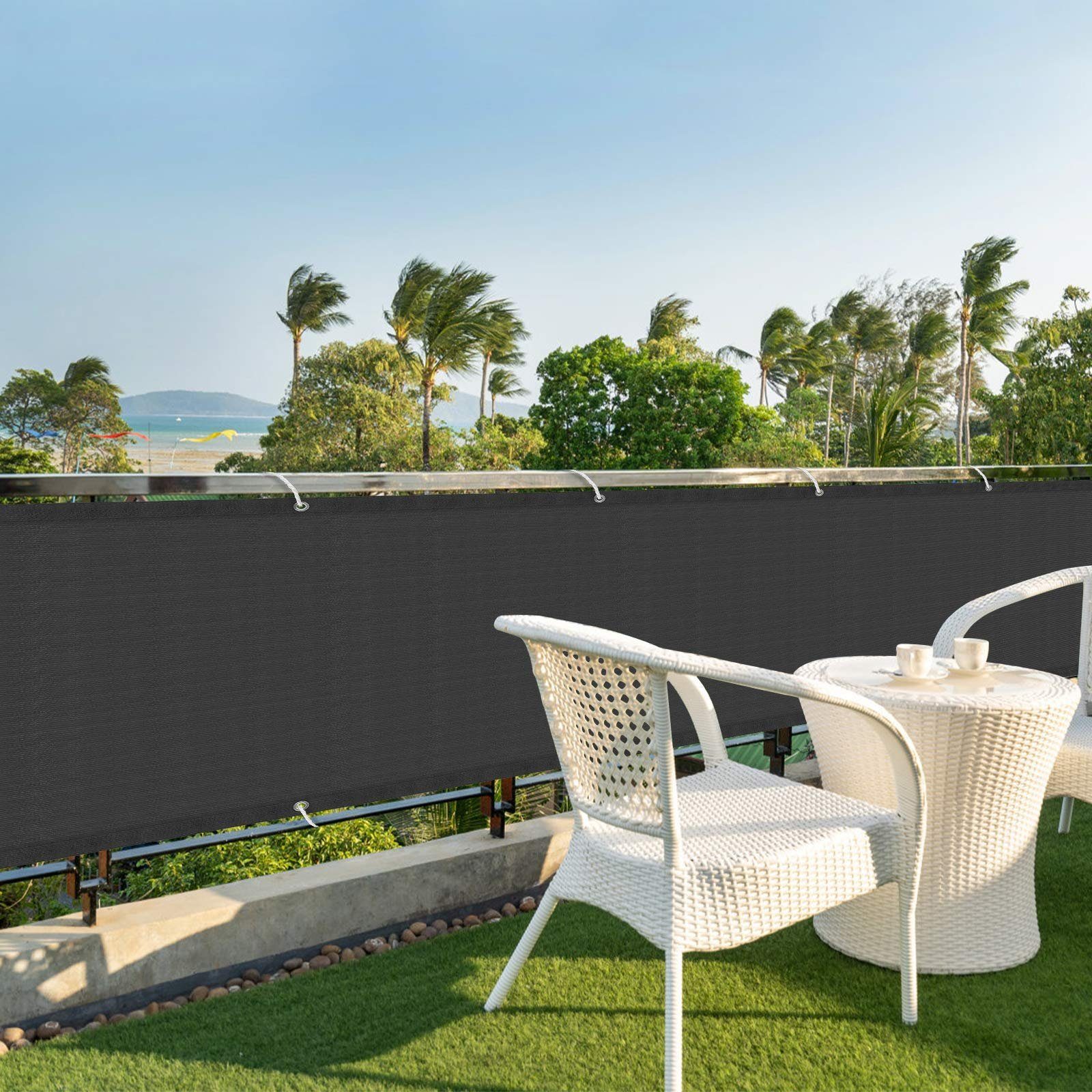 AUFUN Balkonsichtschutz Balkon Sichtschutz aus HDPE Balkonbespannung UV+