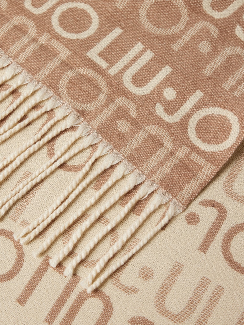 Schal mit Allover-Label-Stitching Modell 'Stola Jaquard' in beige