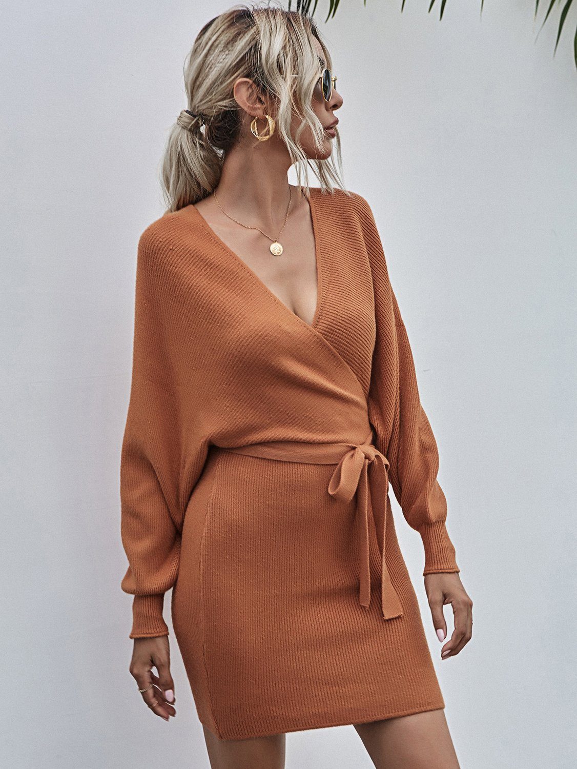 aikidio Stillkleid Pullover V-Leader Sexy warmes Strickkleid