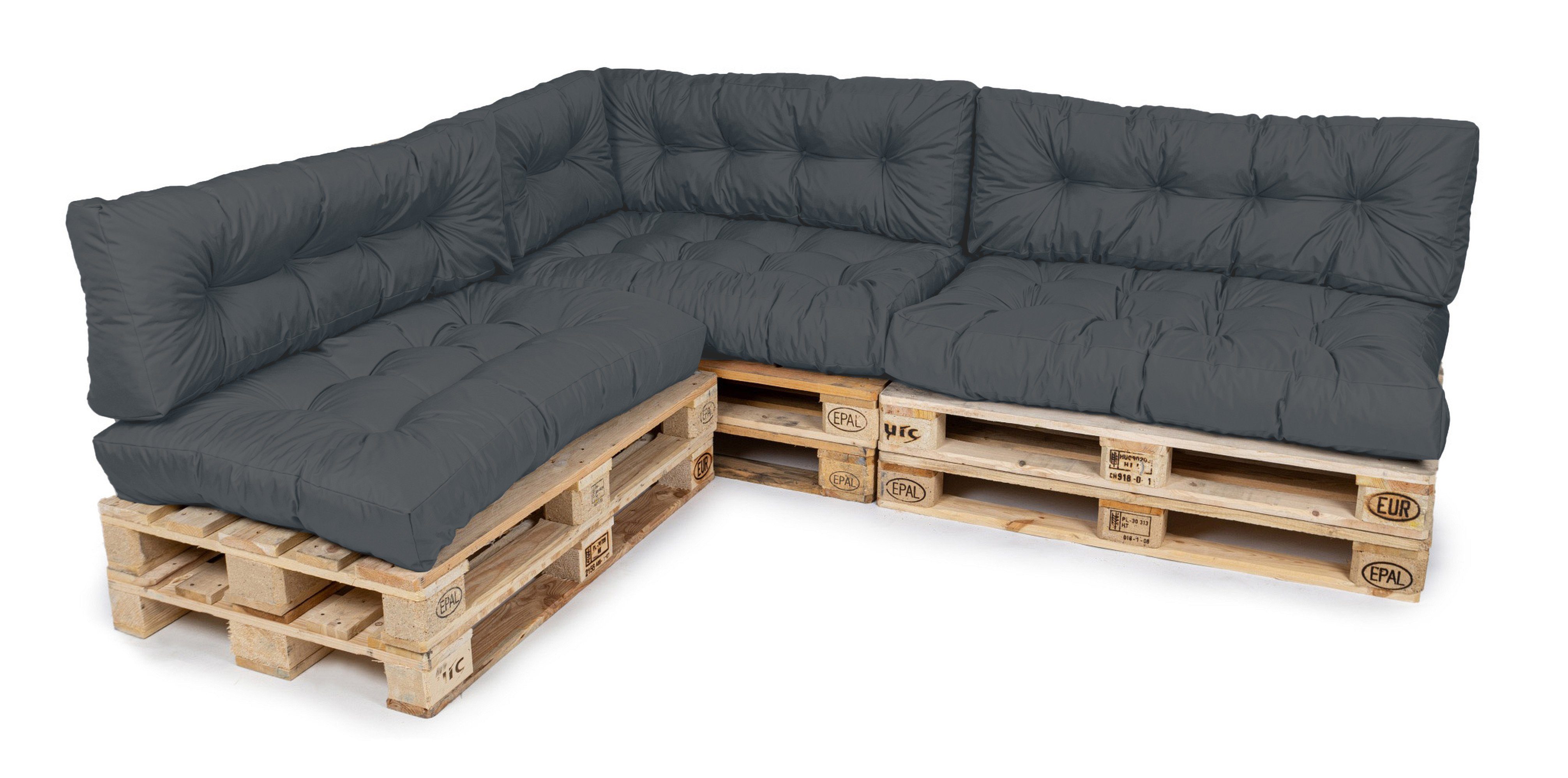 TexDeko Palettenkissen TexDeko Garden 3-TLG Palettenkissen-Set wasserabweisend gesteppt, 1x Palettenkissen + 1x Rückenkissen + 1x Seitenkissen, Premium-Qualität