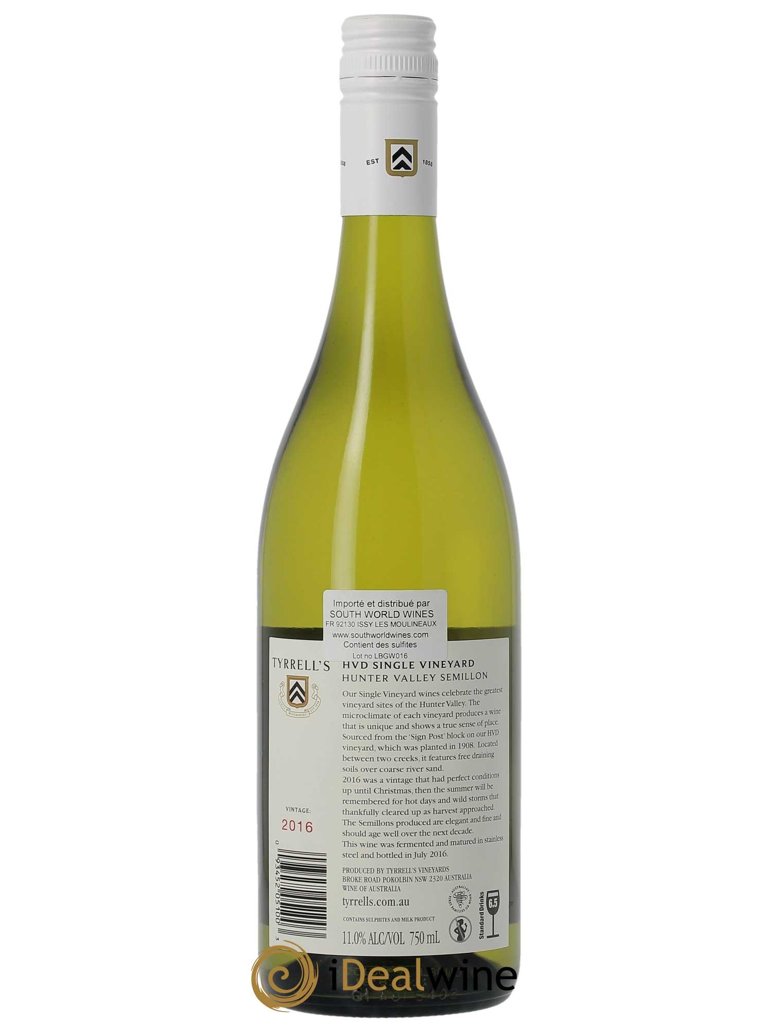 Hunter Valley Tyrrell's Wines Single vineyard HVD  2016 - Lot de 1 Bouteille