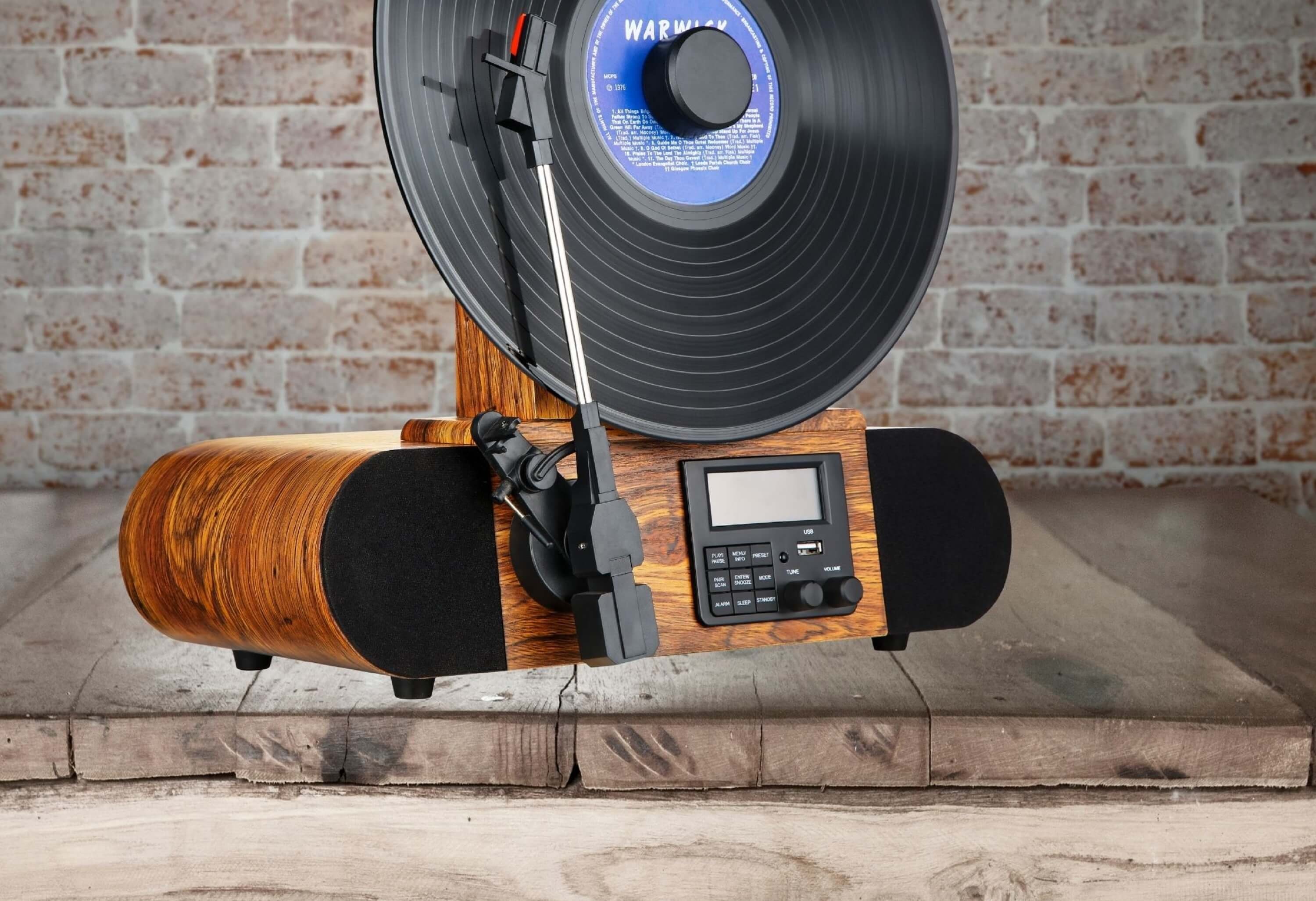 Cyberlux CL-3070 Plattenspieler (Riemenantrieb, Bluetooth, Vertikal Plattenspieler, DAB+ Radio, Bluetooth, LCD-Display)