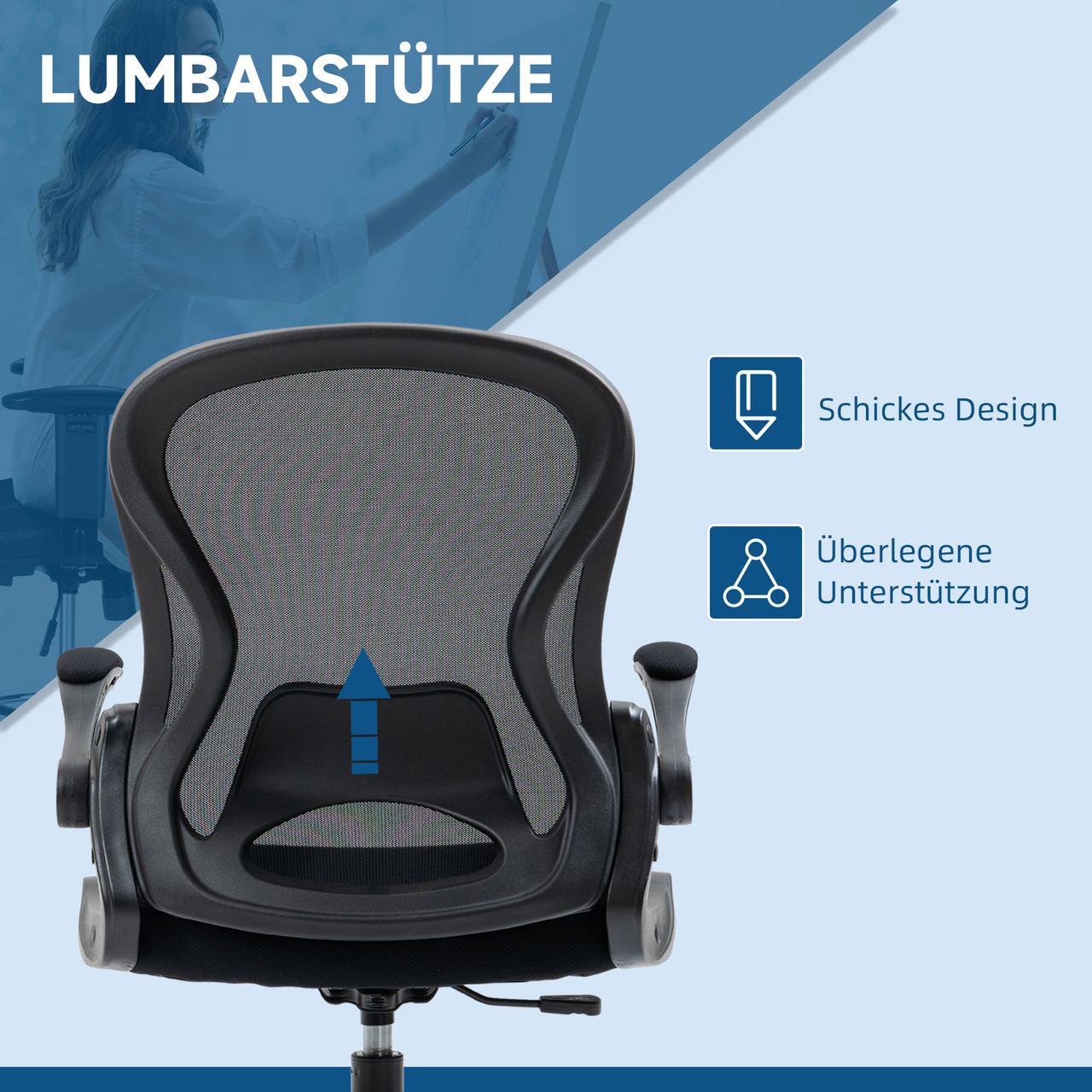 Vinsetto Zeichenstuhl, Höhenverstellbarer Bürostuhl, Ergonomischer Drehstuhl