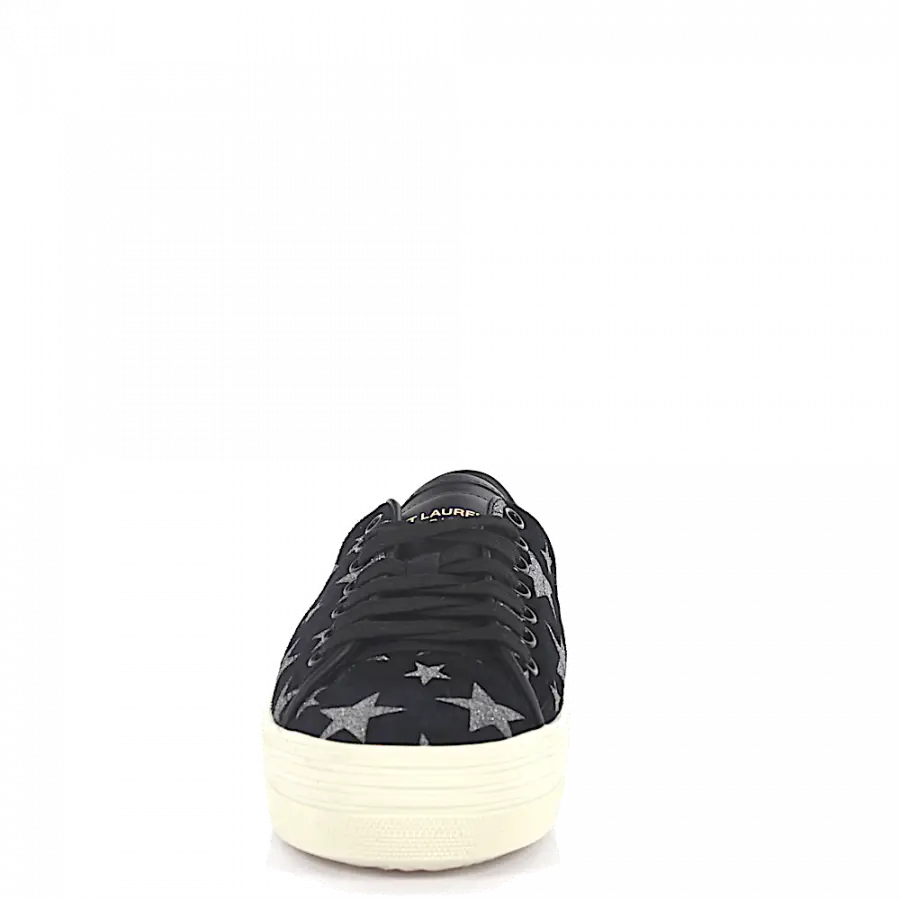 Saint Laurent - Sneaker low Veloursleder Logo schwarz-kombi silber - schwarz