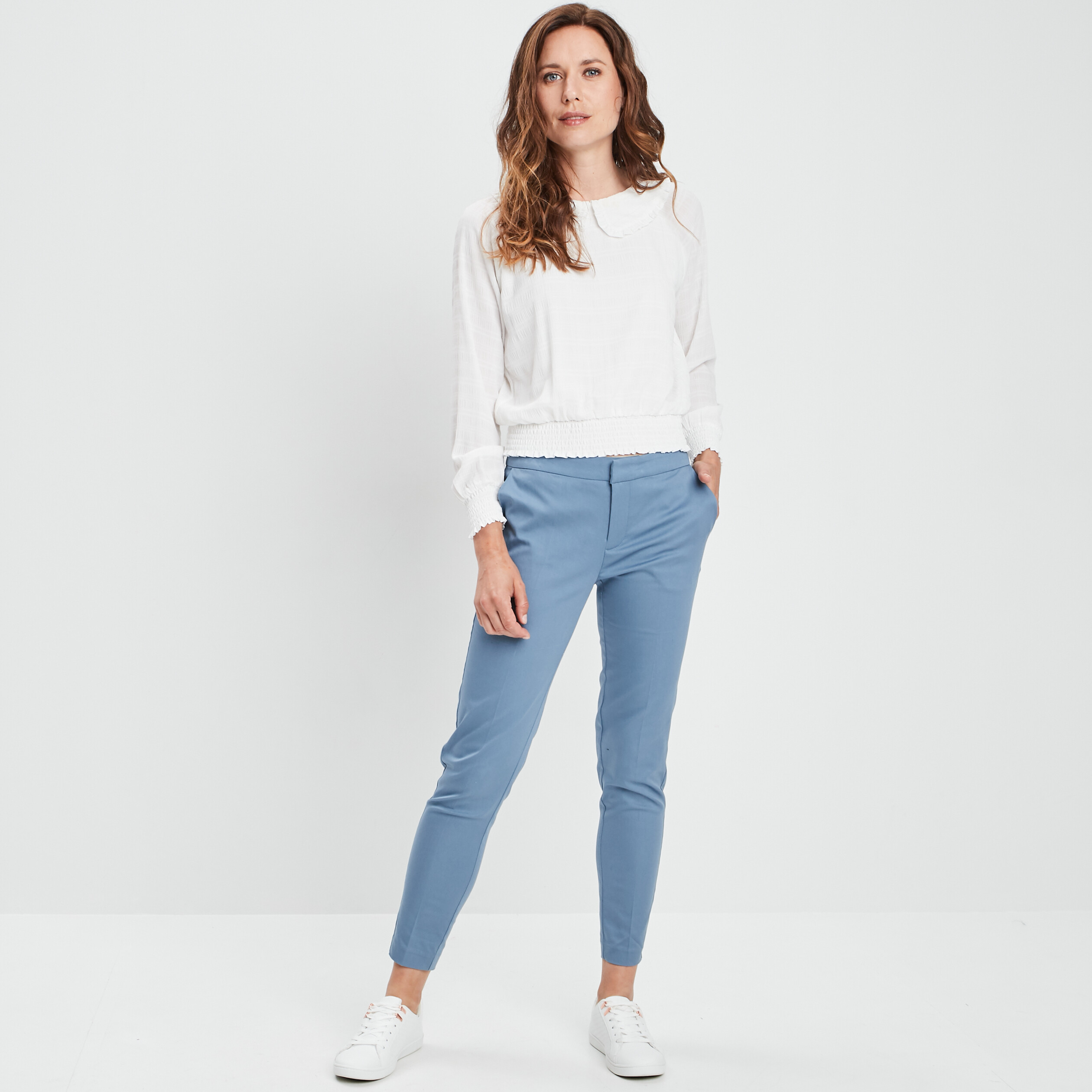 Blouse smocké col claudine ivoire femme | La Halle