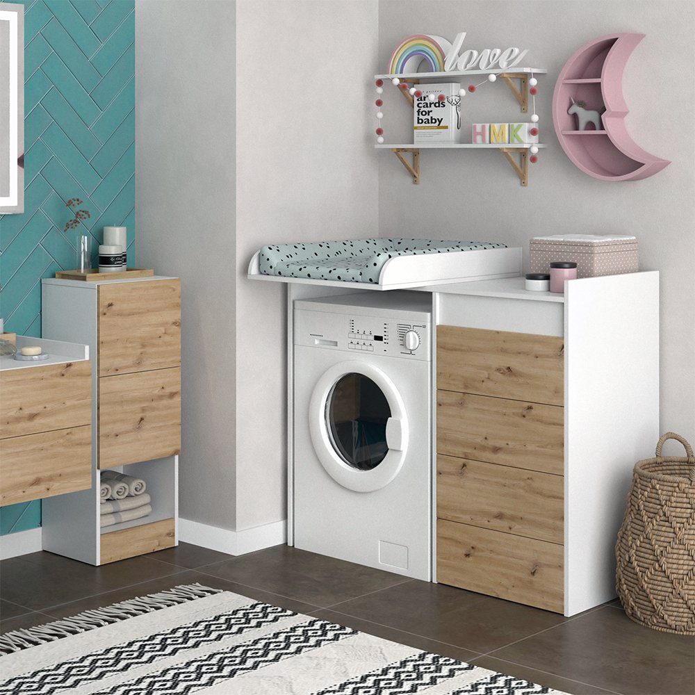 Vicco Wickelkommode Wickeltisch Waschschrank Alf Weiß Artisan Eiche