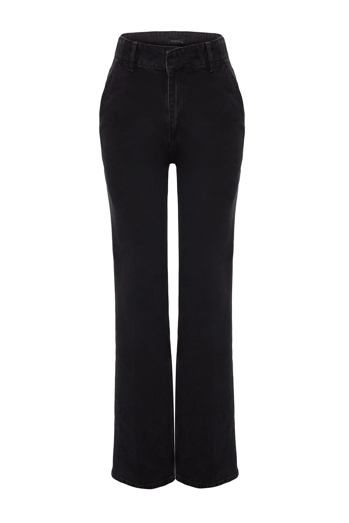 Trendyol Collection  Schwarze Jeans mit hoher Taille und weitem Bein und Taschendetail TWOAW24JE00006