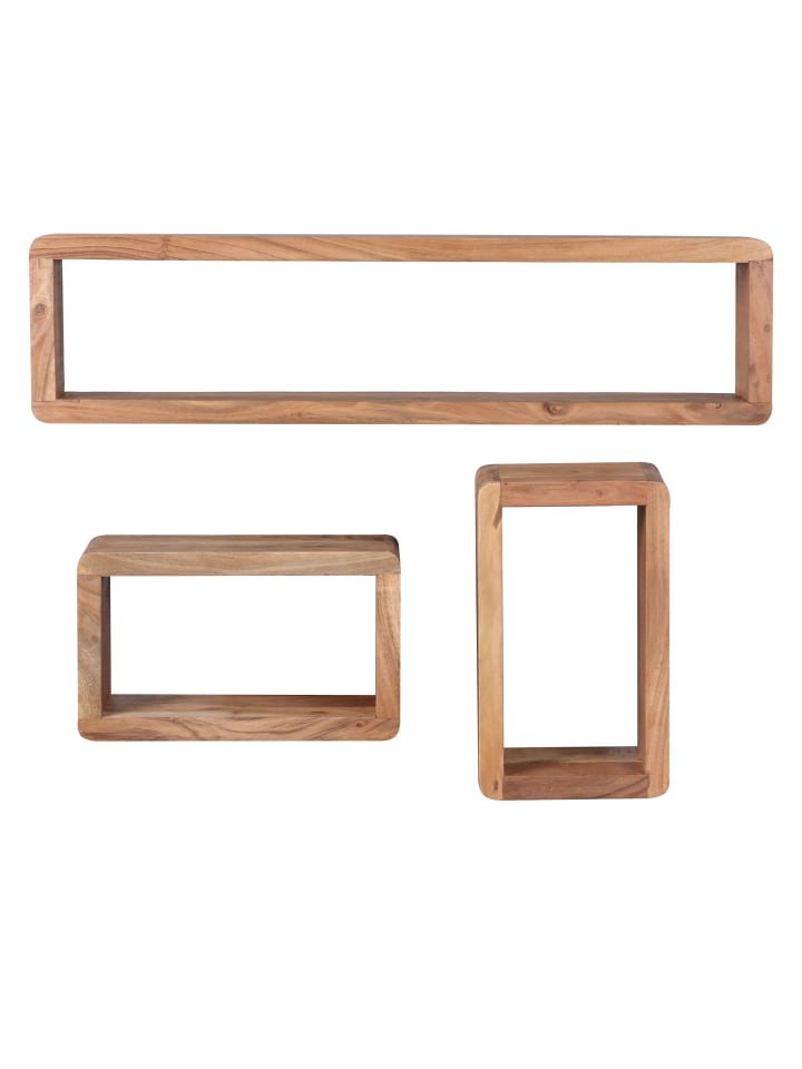 KADIMA DESIGN Wandregal Massivholz | 3-teiliges Set, Abgerundet, Hohe Belastbarkeit in Beige günstig kaufen onesize