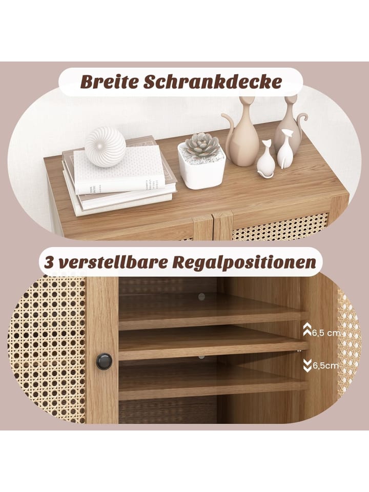 COSTWAY Sideboard mit 2 Rattantüren in Hellbraun günstig kaufen onesize