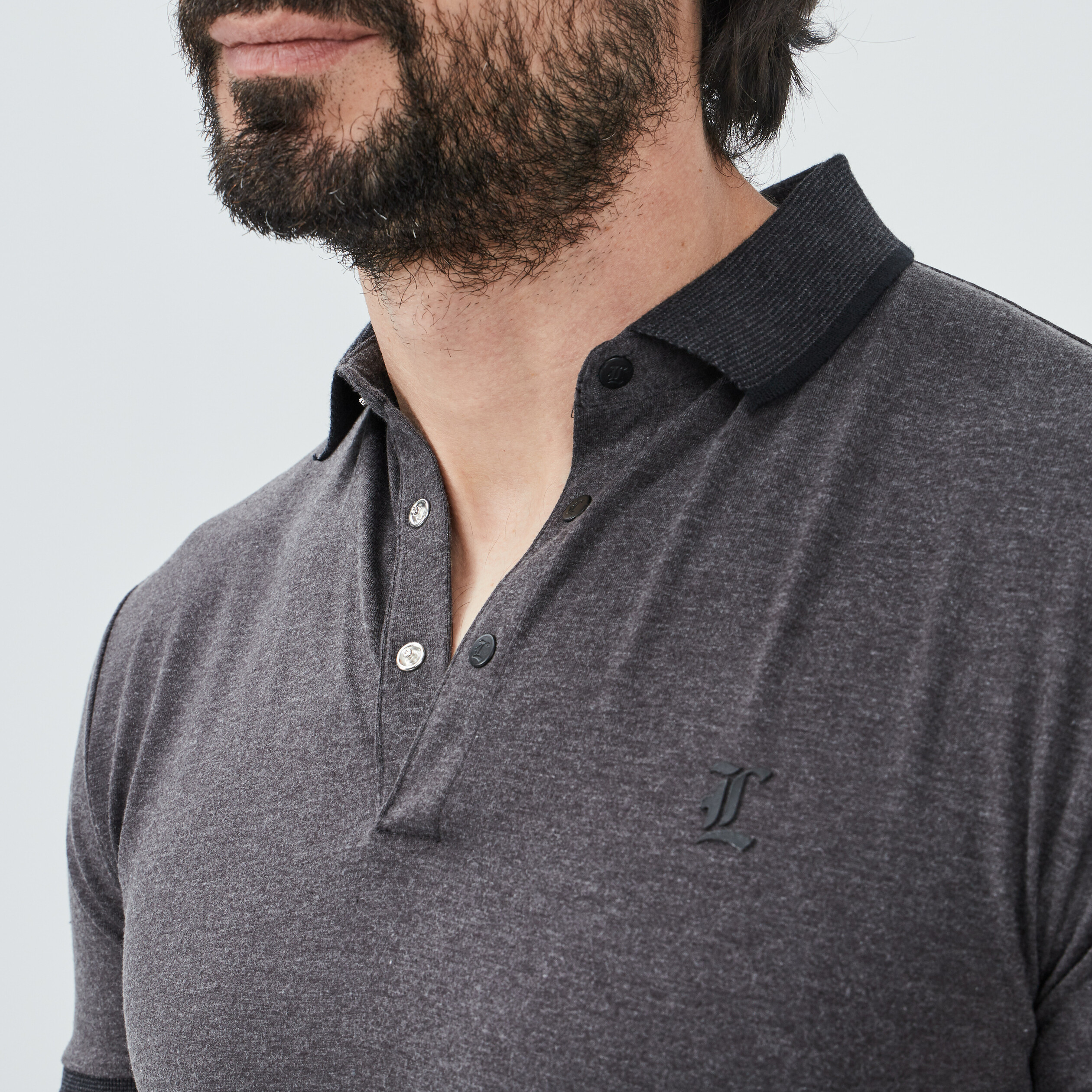 Polo ajusté manches courtes gris foncé homme | La Halle