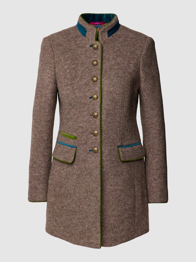 Longblazer mit Stehkragen und Pattentaschen in taupe
