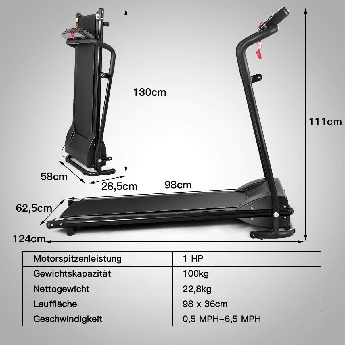 KOMFOTTEU Laufband Fitnessgerät, bis 100 kg, bis 10 km/h