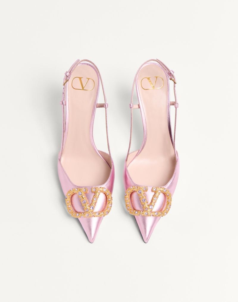 Bomba Slingback VLogo Signature em napa laminada de 80 mm