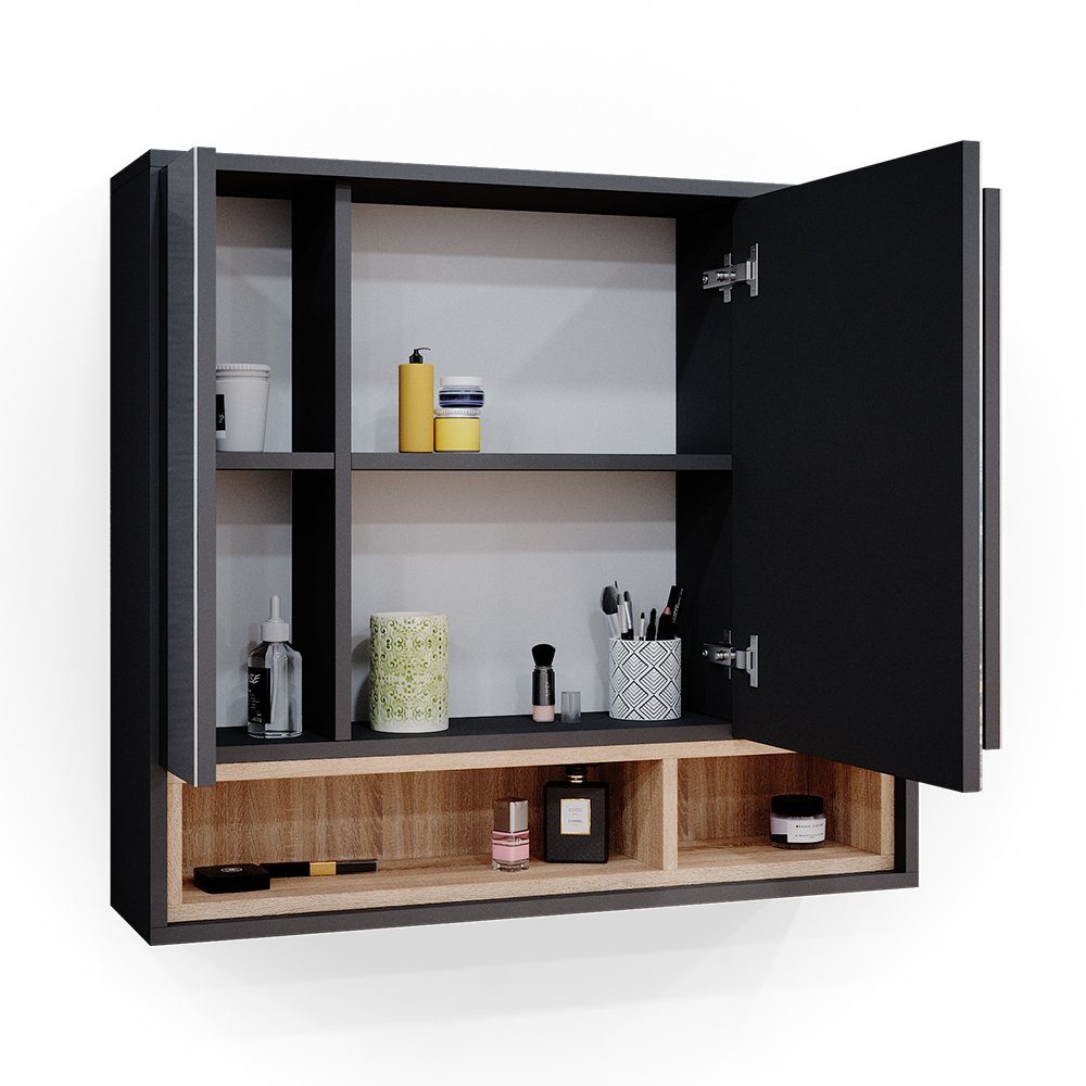 Vicco Spiegelschrank Badschrank Badspiegel BEATRICE 80cm Anthrazit / Sonoma