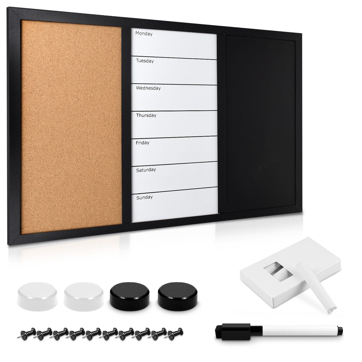 Navaris Pinnwand 3in1 Kombitafel 60x40cm - Kreidetafel Whiteboard Kork Pinnwand