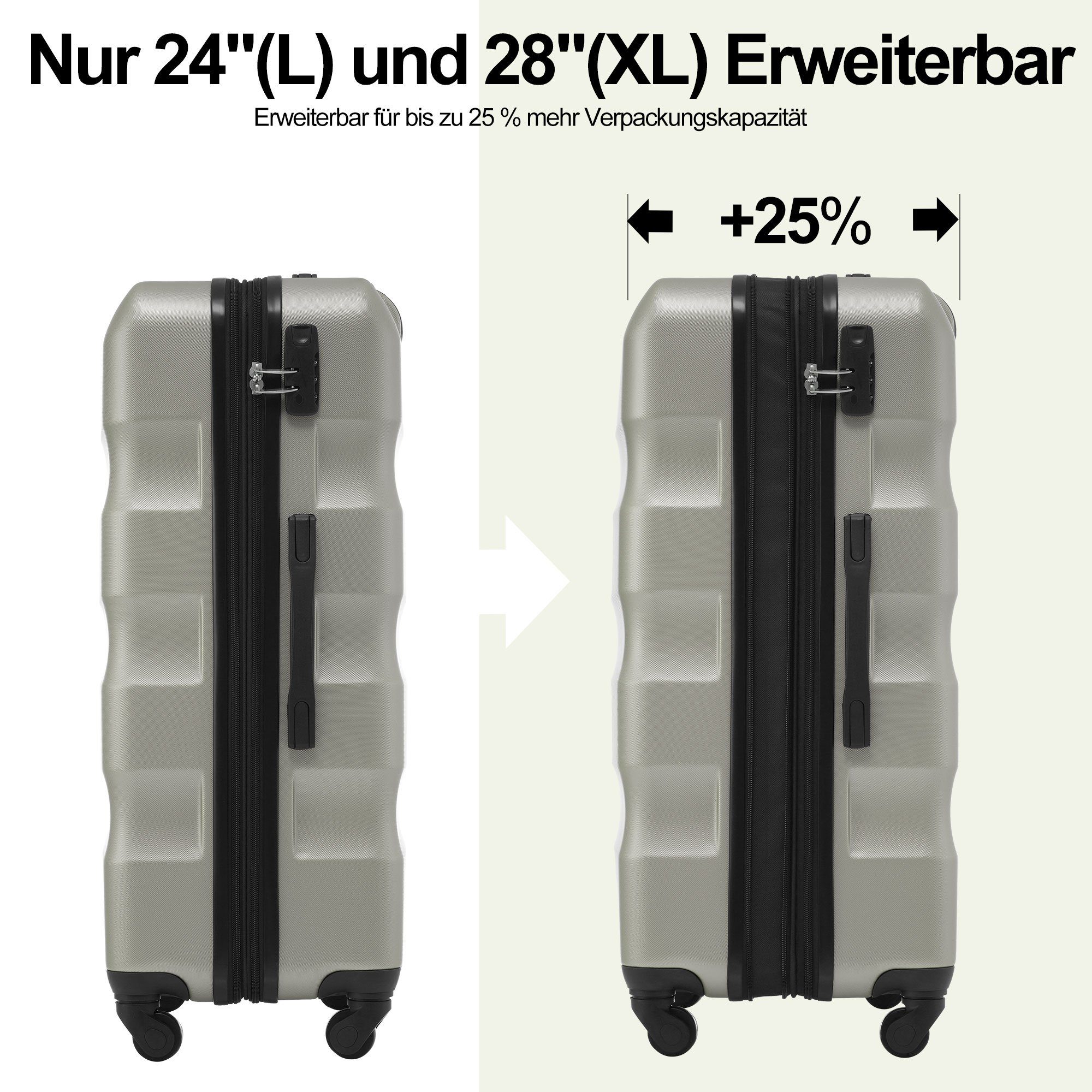 BlingBin Kofferset Hartschalen-Koffer Rollkoffer, 4 Rollen, (set, 3 tlg., TSA Zollschloss), 360° leises Universal-Räder, TSA-Zahlenschloss, Erweiterbar