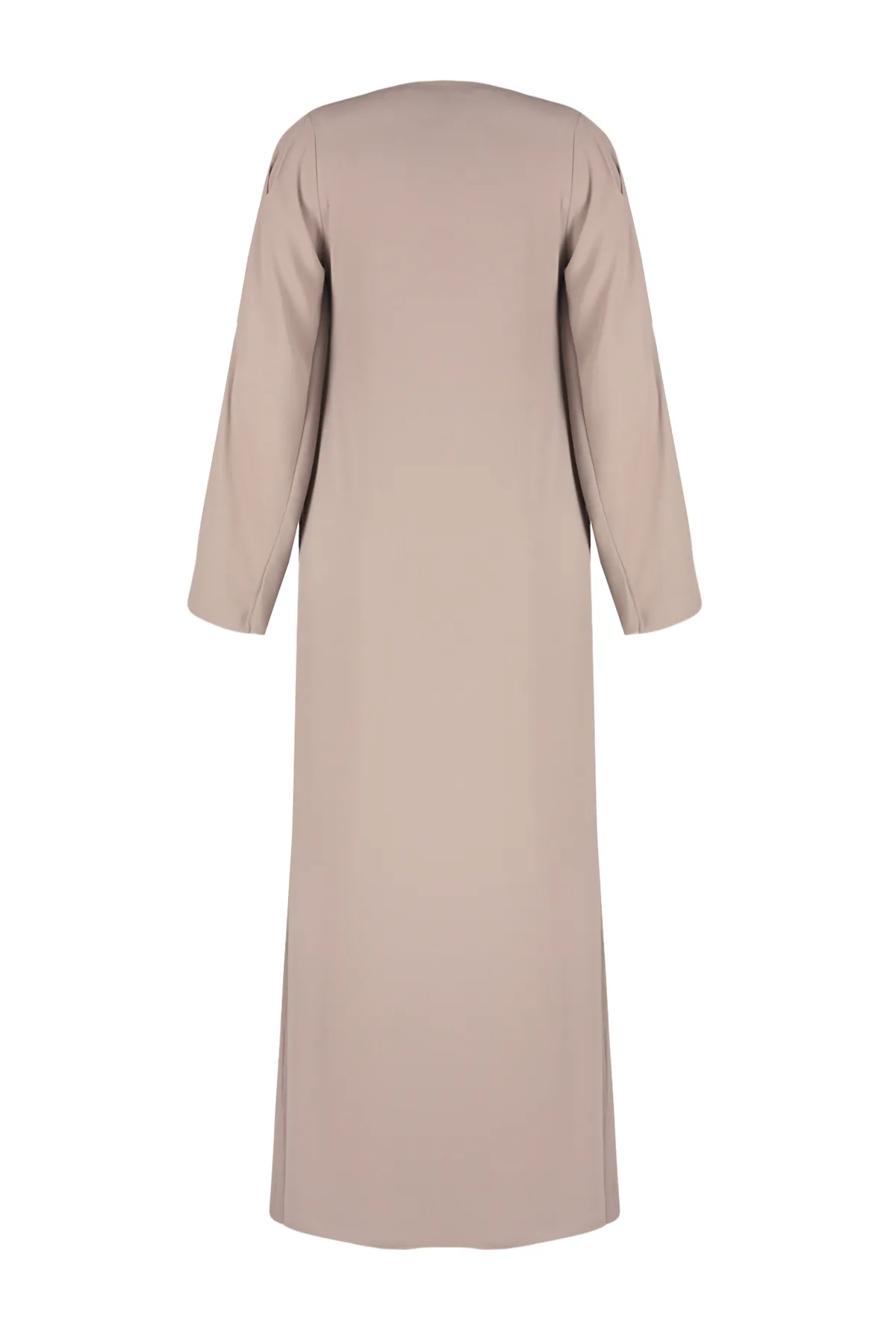Trendyol Modest  Beigefarbene Mevlana-Kappe & Ferace & Abaya aus dünnem, gewebtem Krepp mit Steinstickereien TCTSS24KF00020