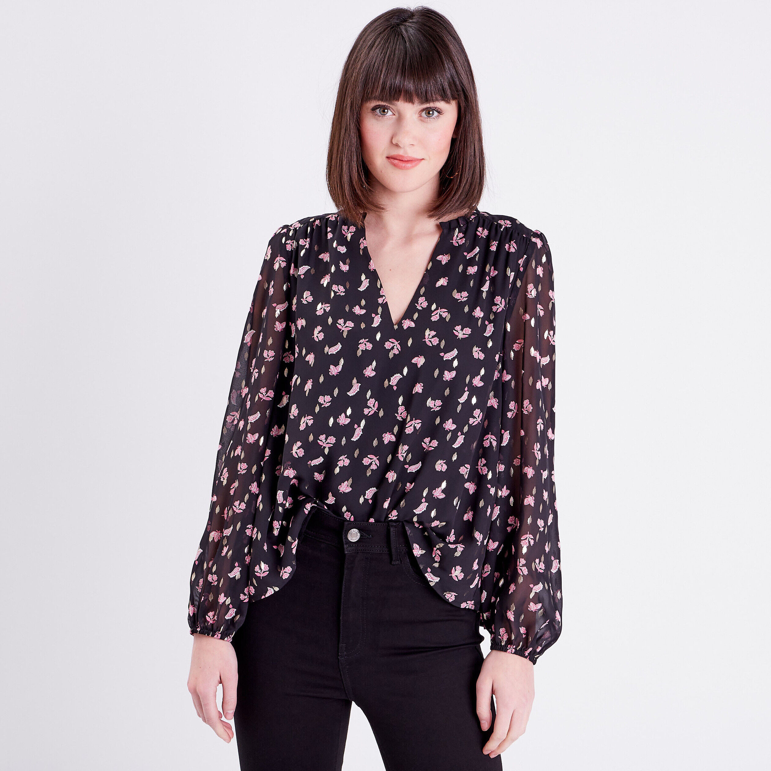 Blouse manches longues noir femme | Cache Cache
