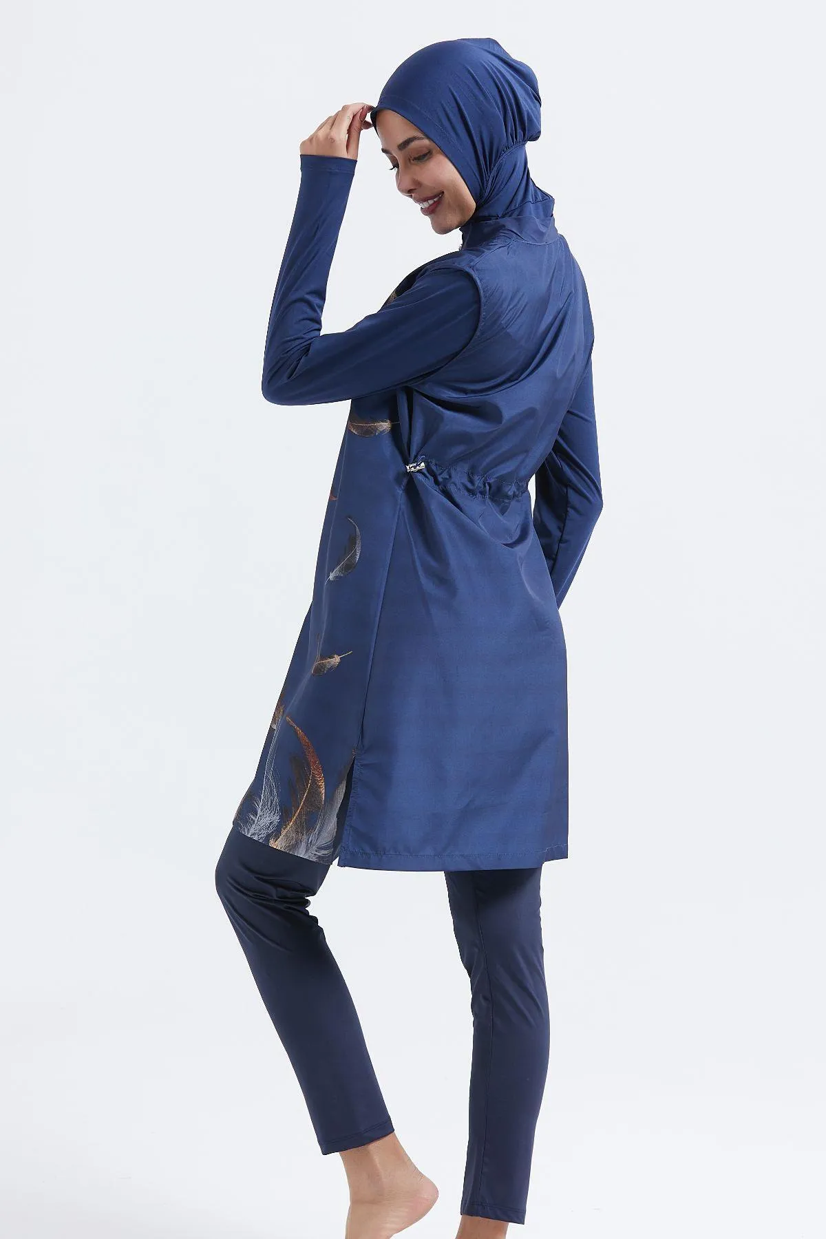 C&City  Vollständig bedeckter 4-teiliger Hijab-Badeanzug mit Reißverschluss, C14102, Marineblau