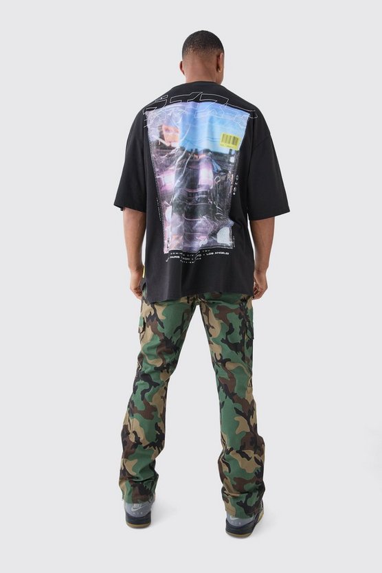 Slim-Fit Camouflage Ripstop Cargohose mit Reißverschluss