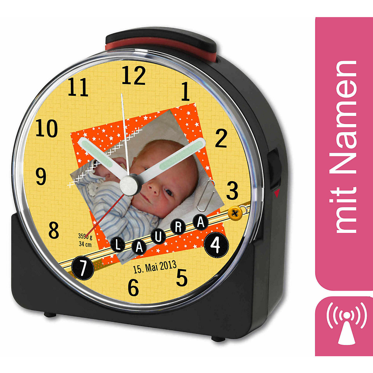 Kinder Funkwecker weiß personalisiert mit Namen Scrapbooking