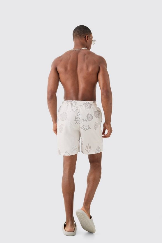 Mittellange Ripstop Badehose mit Paisley-Print