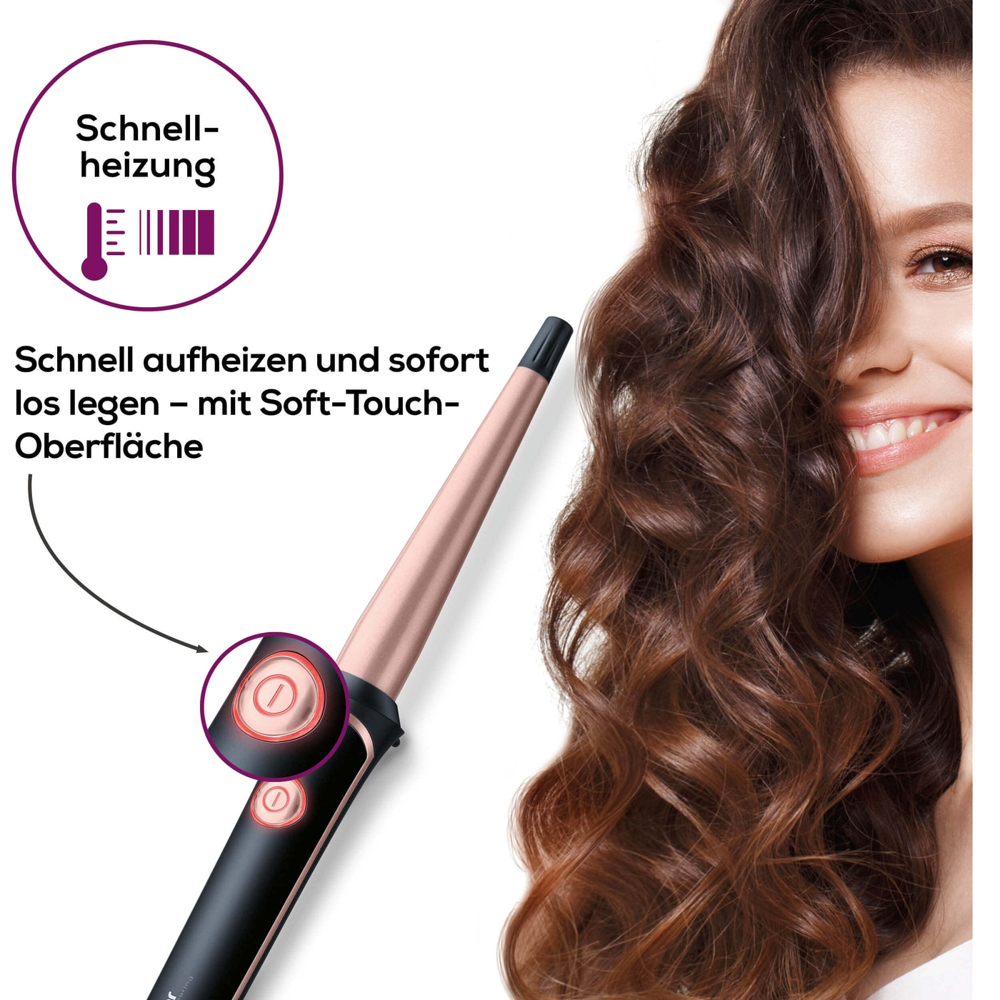 Beurer Lockenstab HT 53-Kegelförmiger Lockenstab mit schützender Keramik-Keratin Beschichtung