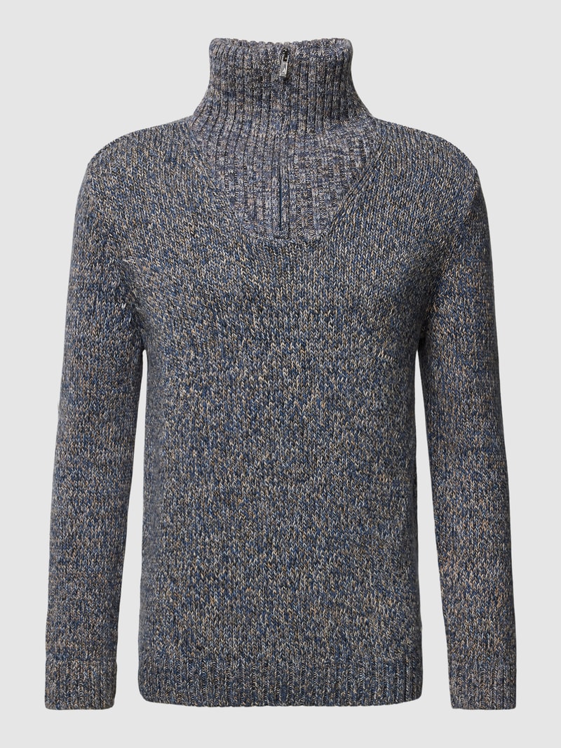 Strickpullover mit Troyer-Kragen in marineblau
