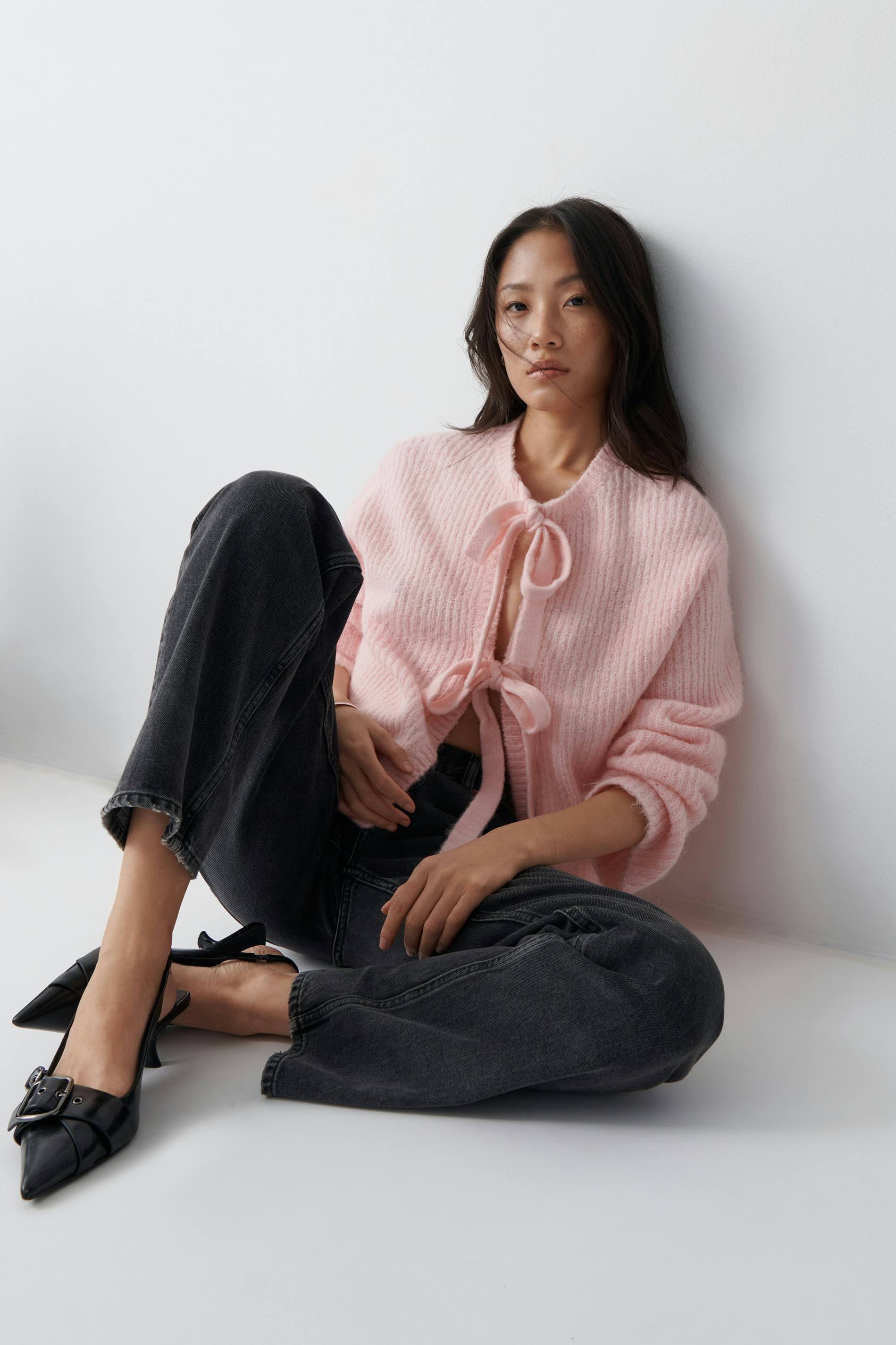 Knitted tie cardigan