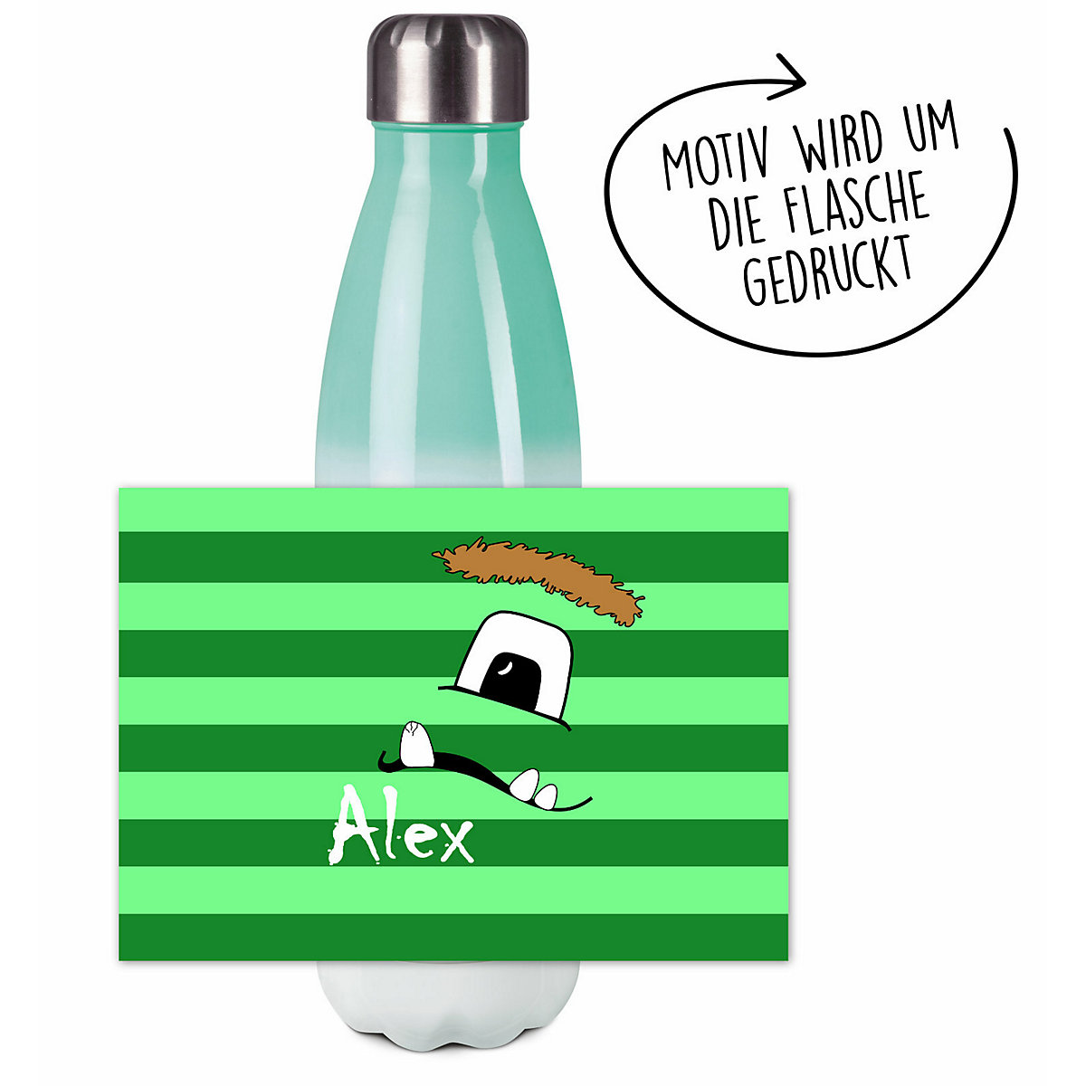 Edelstahl Kinder Thermoflasche / Trinkflasche bunt Monster Streifen Farbe grün Spülmaschinenfest, Auslaufsicher, Bruchfest, Doppelwandig, Für Heißgetränke geeignet, Mit Deckel, Isoliert