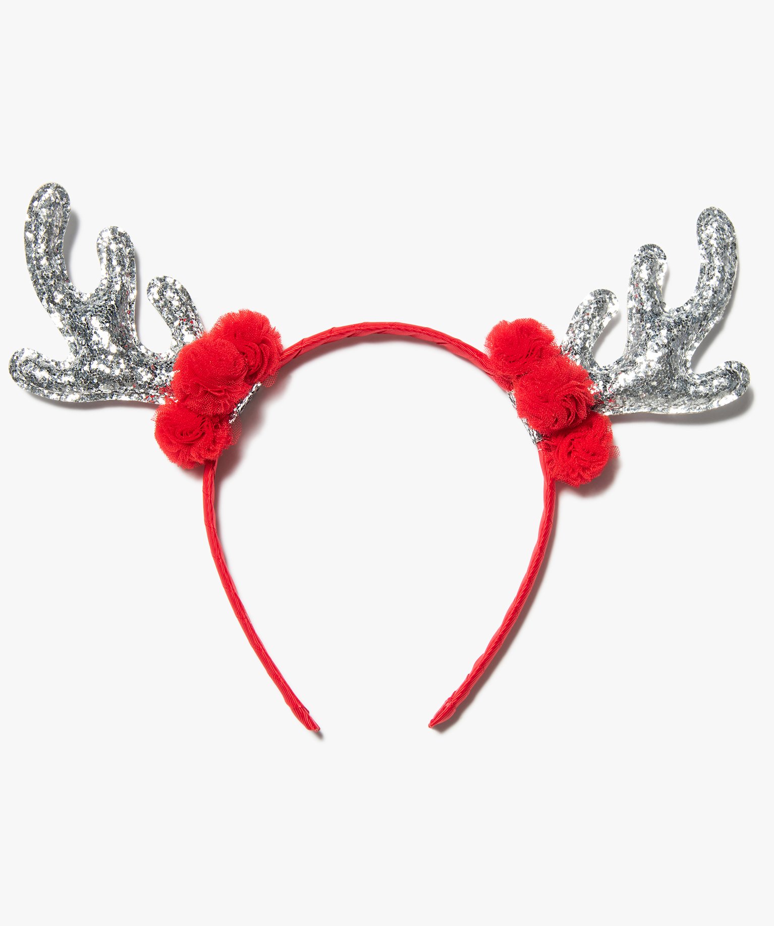 Serre-tête fille avec bois de renne et pompons en tulle rouge | GEMO