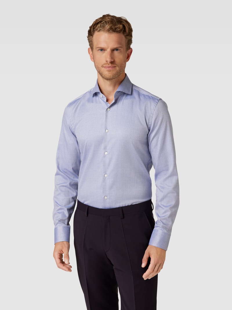 Slim Fit Businesshemd mit Allover-Muster Modell 'Hank Spread' in blau