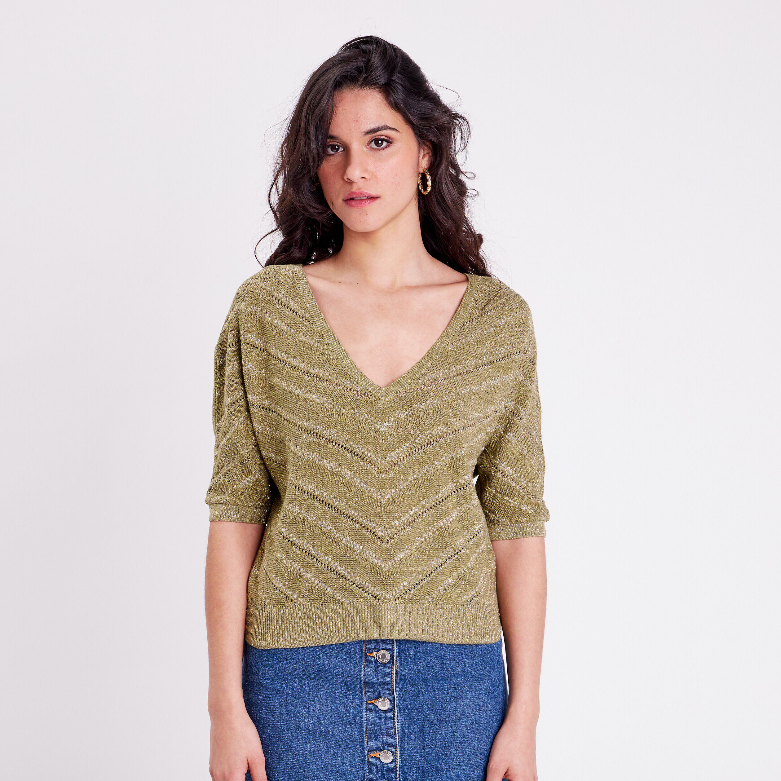 Pull manches chauves-souris vert kaki femme | Cache Cache