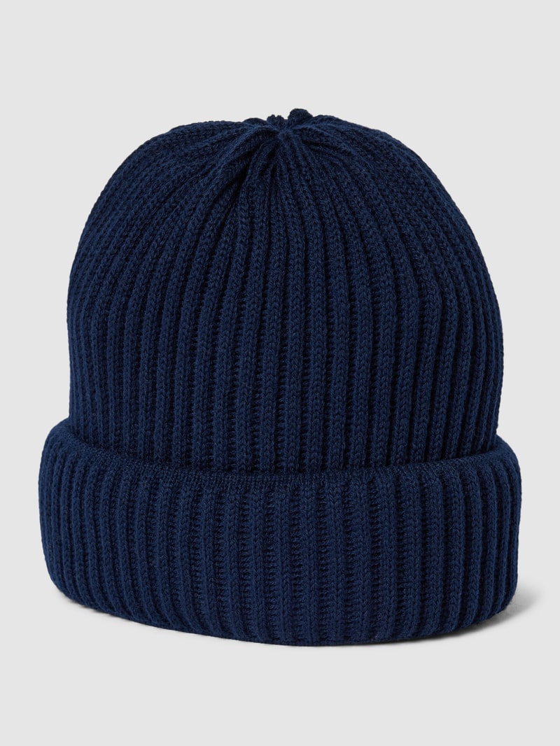Beanie mit Umschlag aus Schurwoll-Mix in marineblau